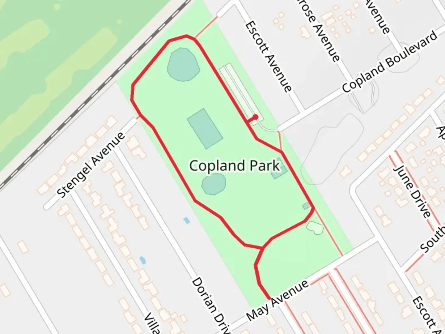 An image depicting the trail Copland Park Loop and its surrounding area.