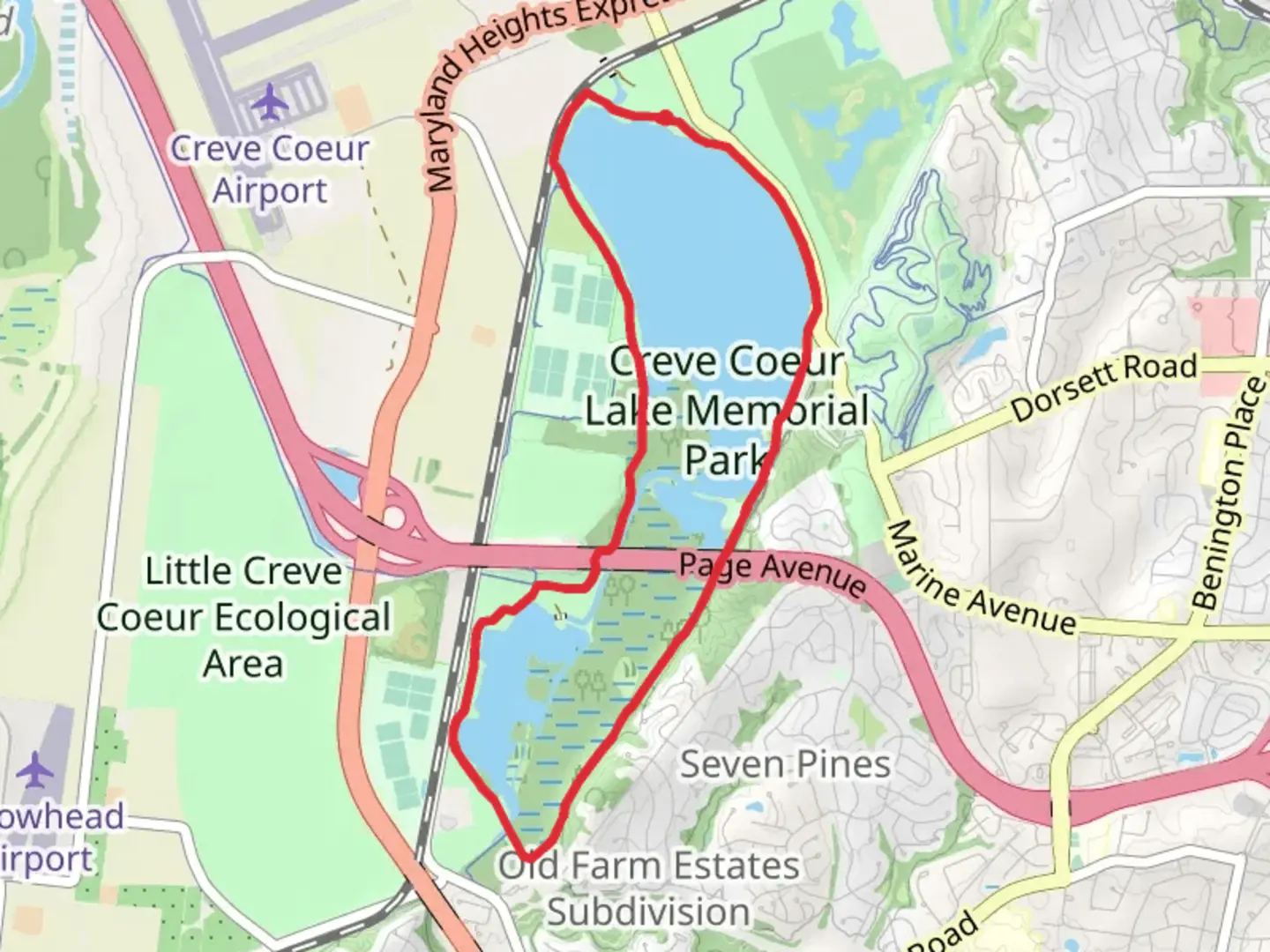 An image depicting the trail Creve Coeur Lake and Mallard Lake Loop and its surrounding area.