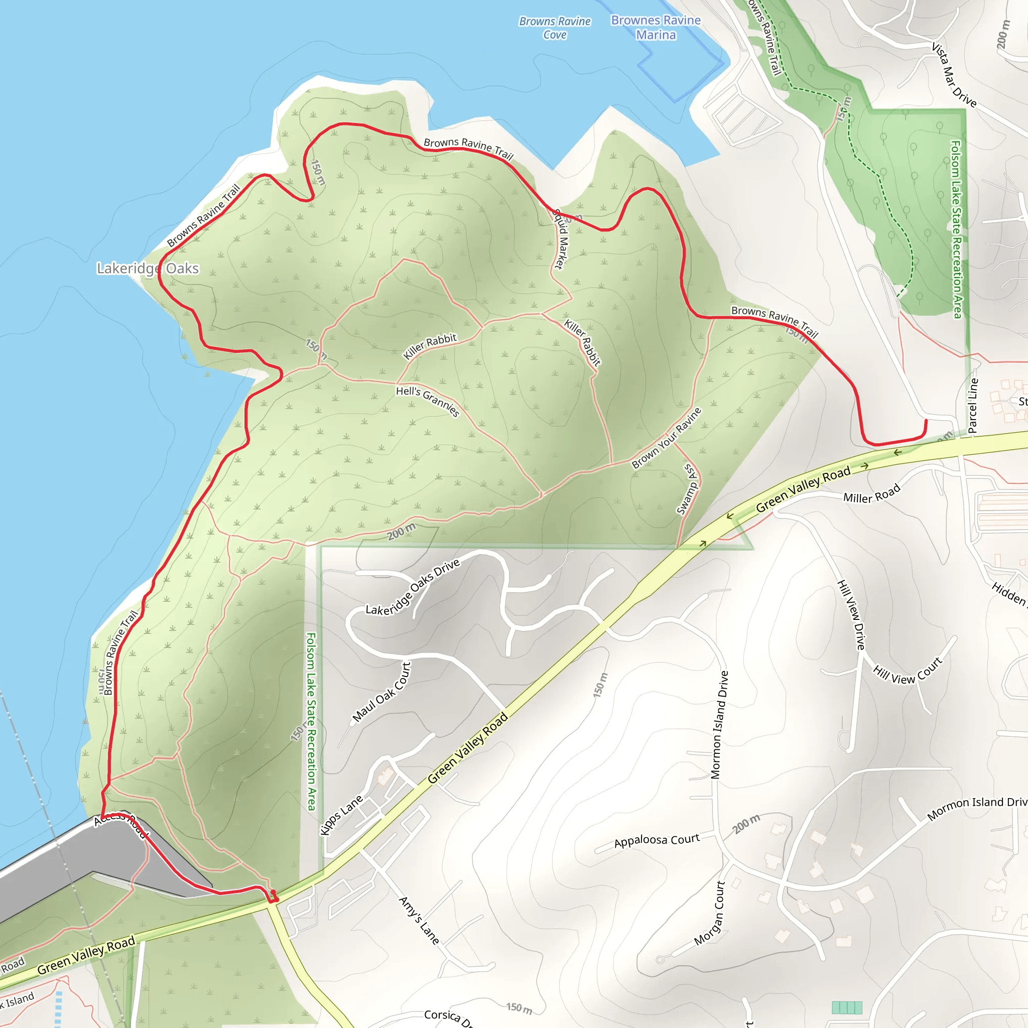 Lakeridge Oaks via Browns Ravine Trail mobile static map