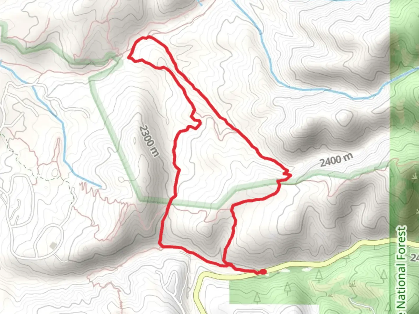 An image depicting the trail Juan Trail, Little Tesuque and Carol Loop and its surrounding area.