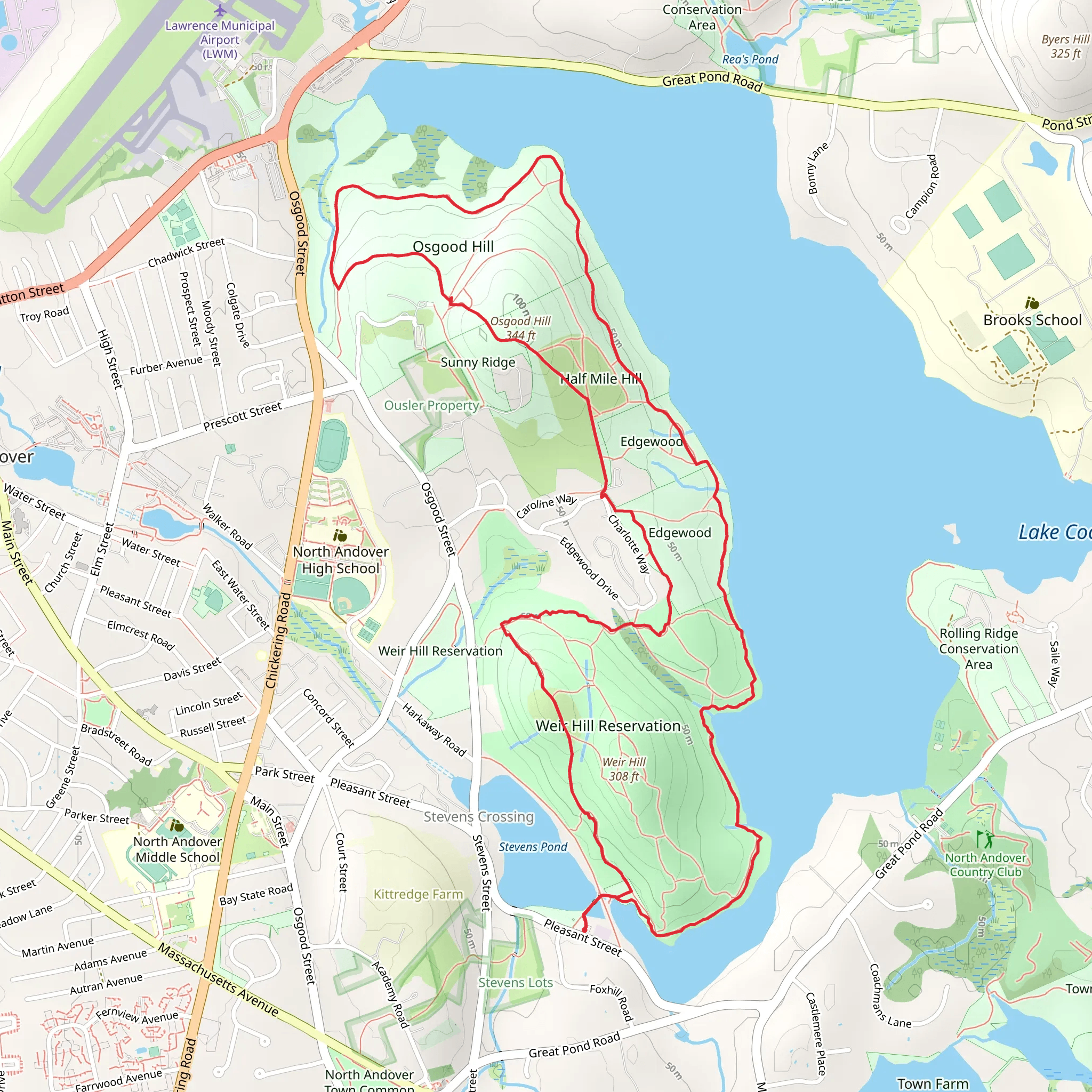Osgood Hill and Lake Cochichewick Loop mobile static map
