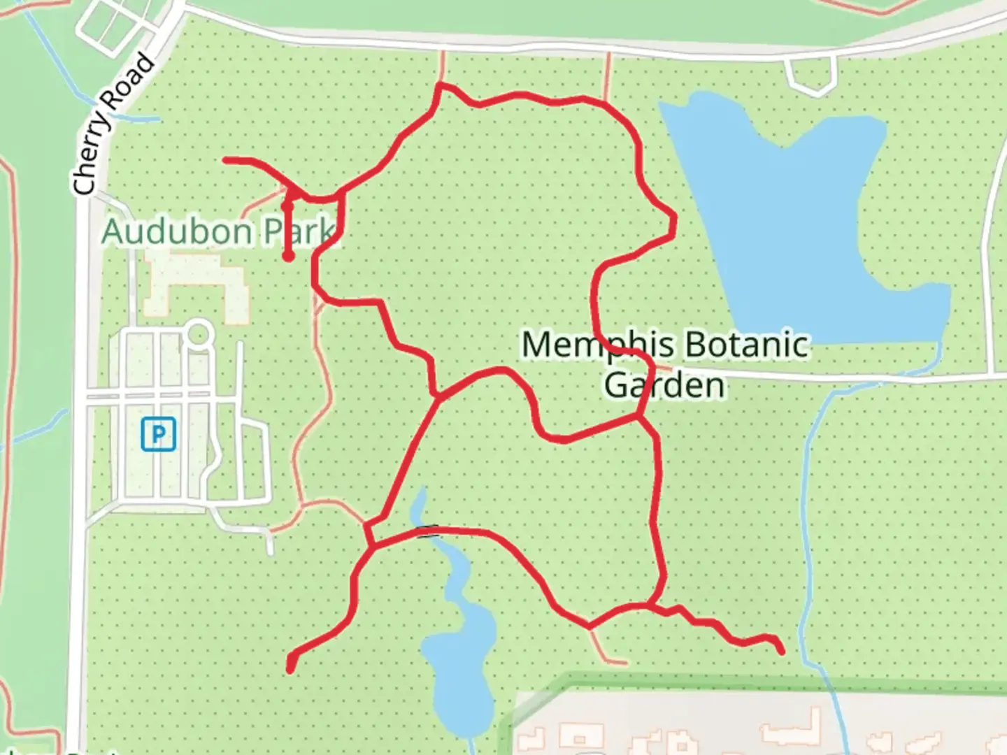 An image depicting the trail Memphis Botanic Garden Loop and its surrounding area.