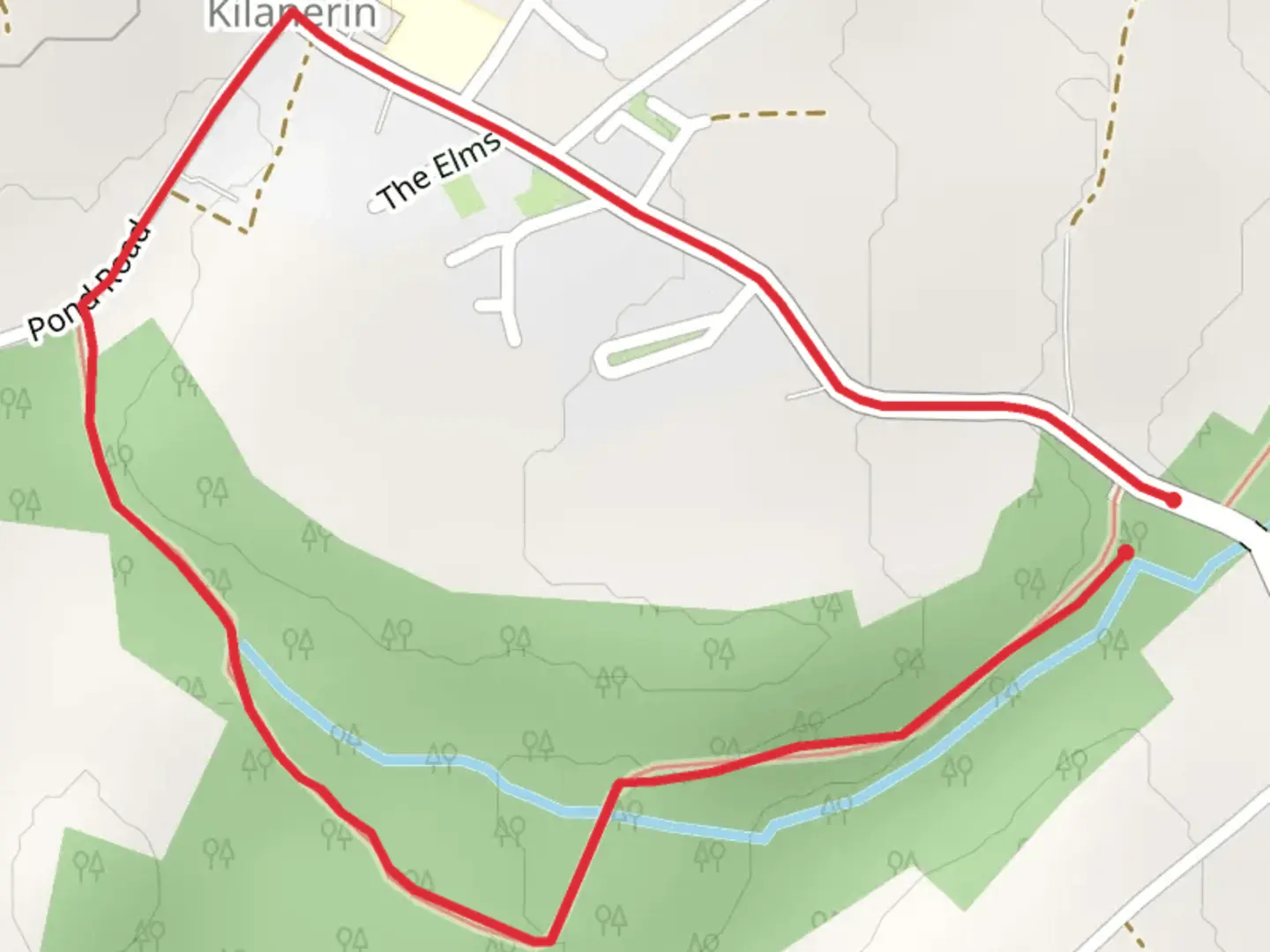 An image depicting the trail Kilanerin - Kilanerin Woods Loop and its surrounding area.