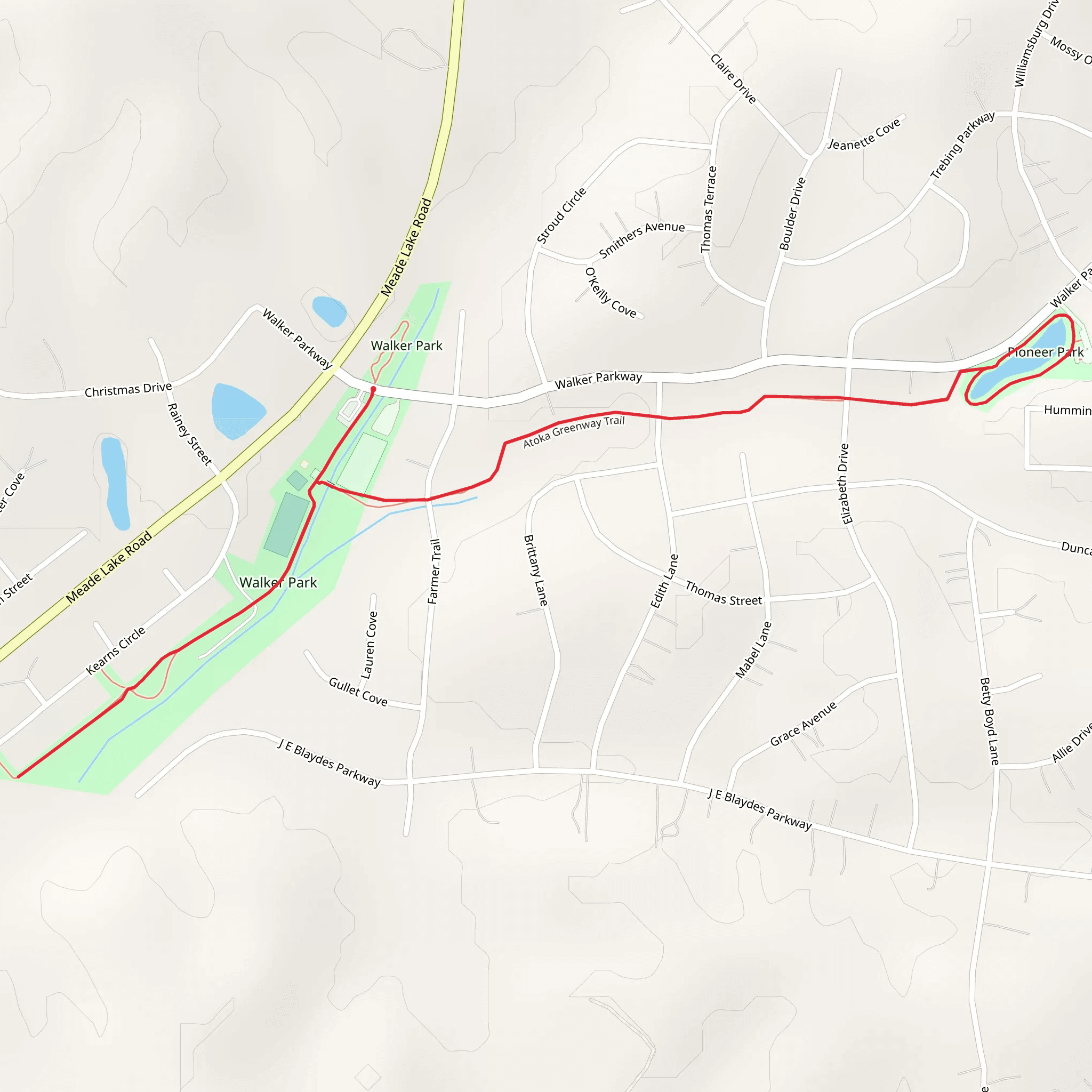 Walker Park and Pioneer Park Footpath Loop mobile static map