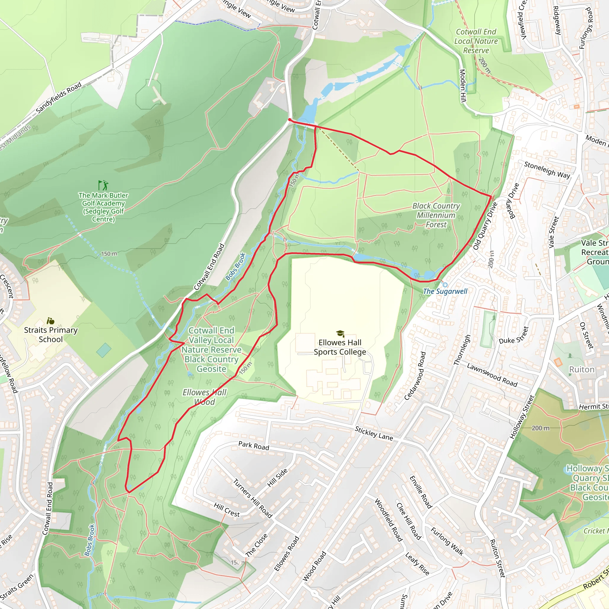 Millennium Urban Forest and Ellowes Hall Wood Loop mobile static map