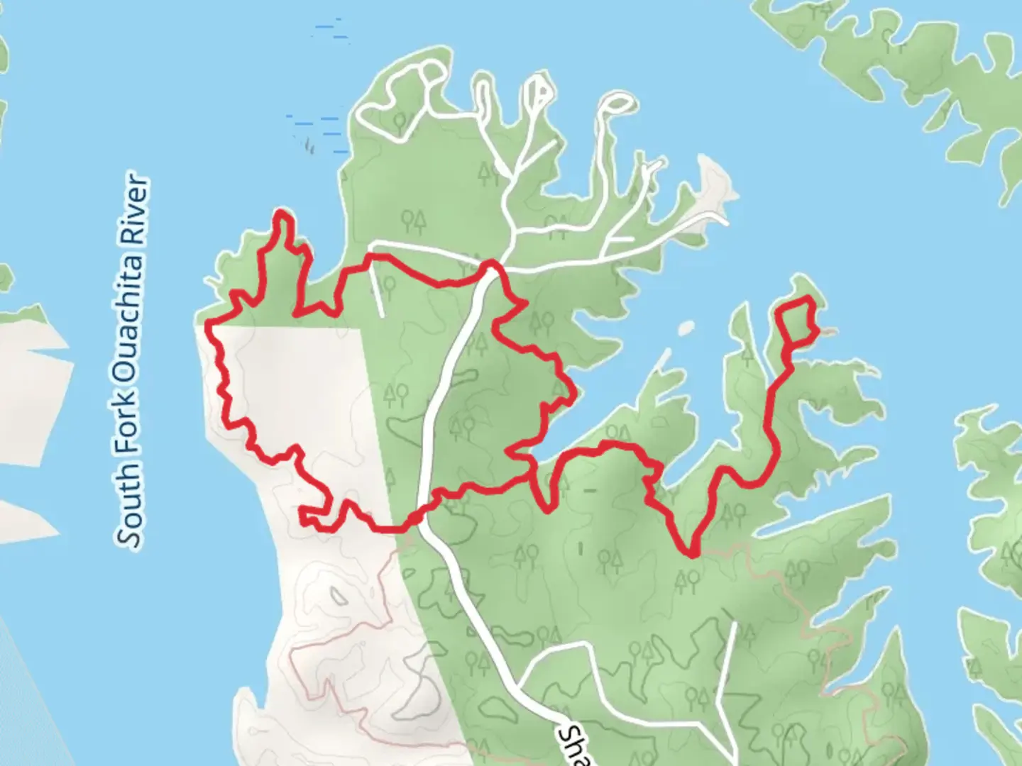 An image depicting the trail Lake Ouachita Vista Trail and Eagle Vista Loop and its surrounding area.