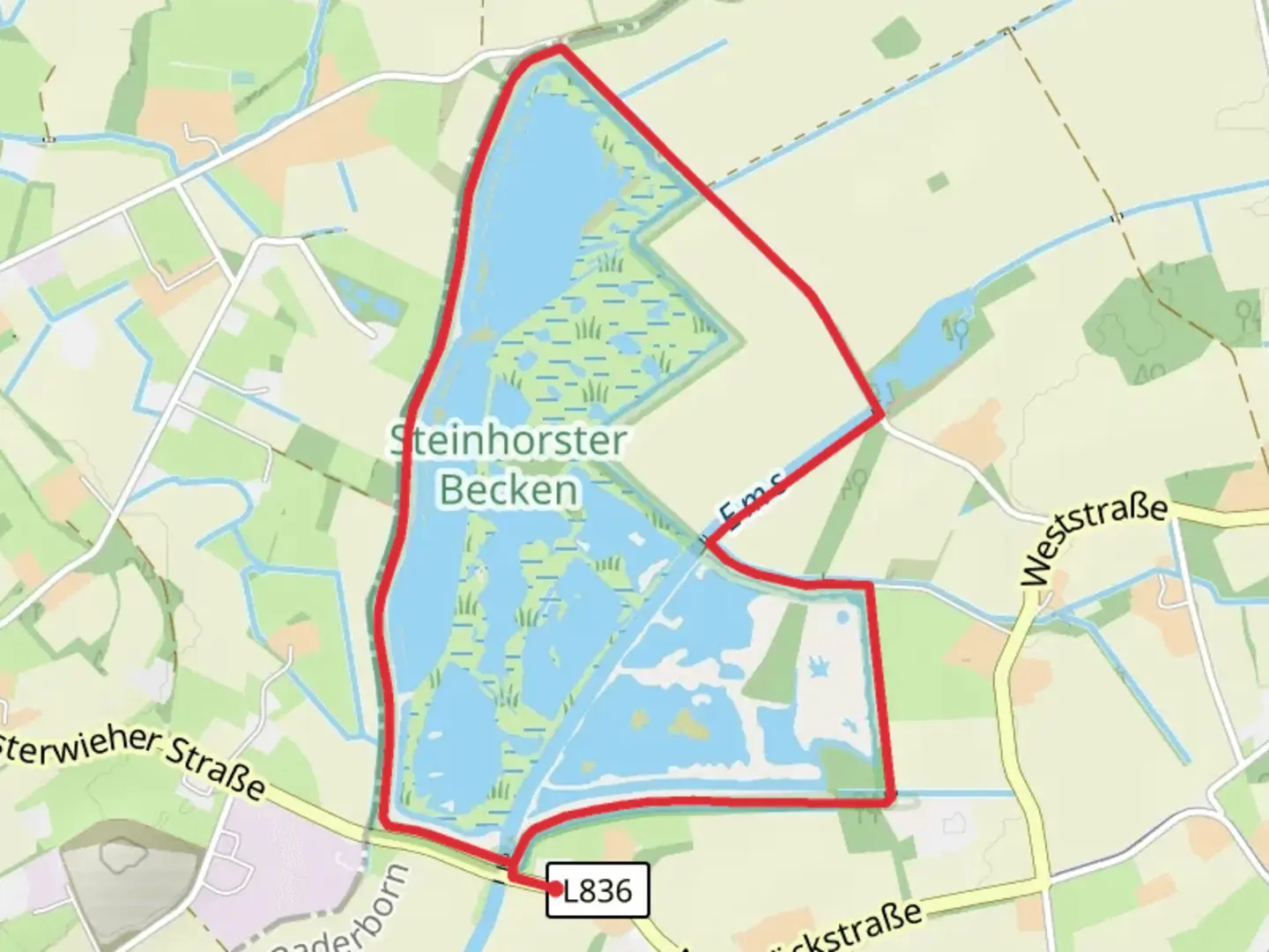 An image depicting the trail A3 Steinhorster Becken Loop and its surrounding area.