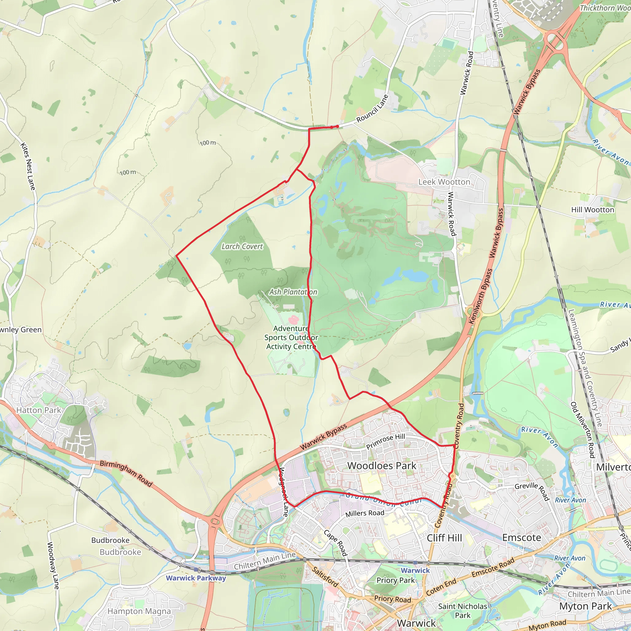 Leek Wootton and Woodloes Park Circular mobile static map