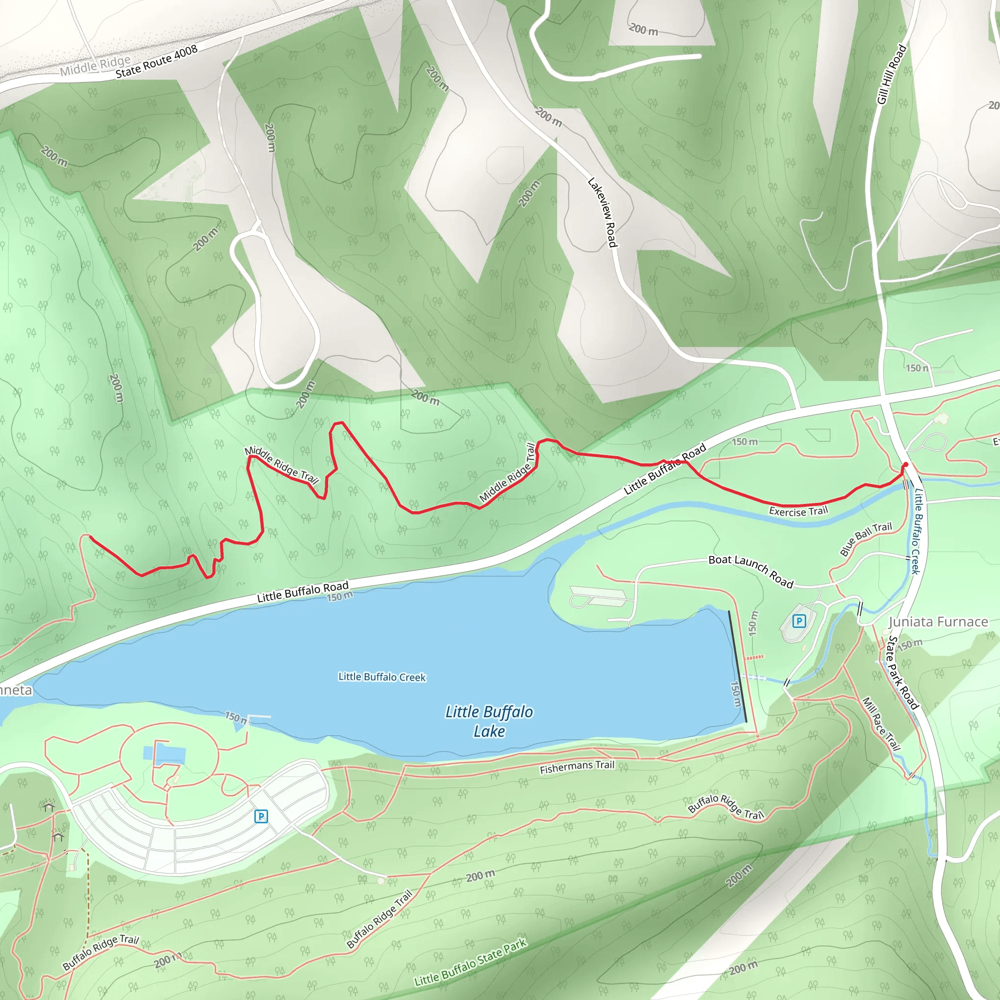 Middle Ridge Trail via Exercise Trail mobile static map