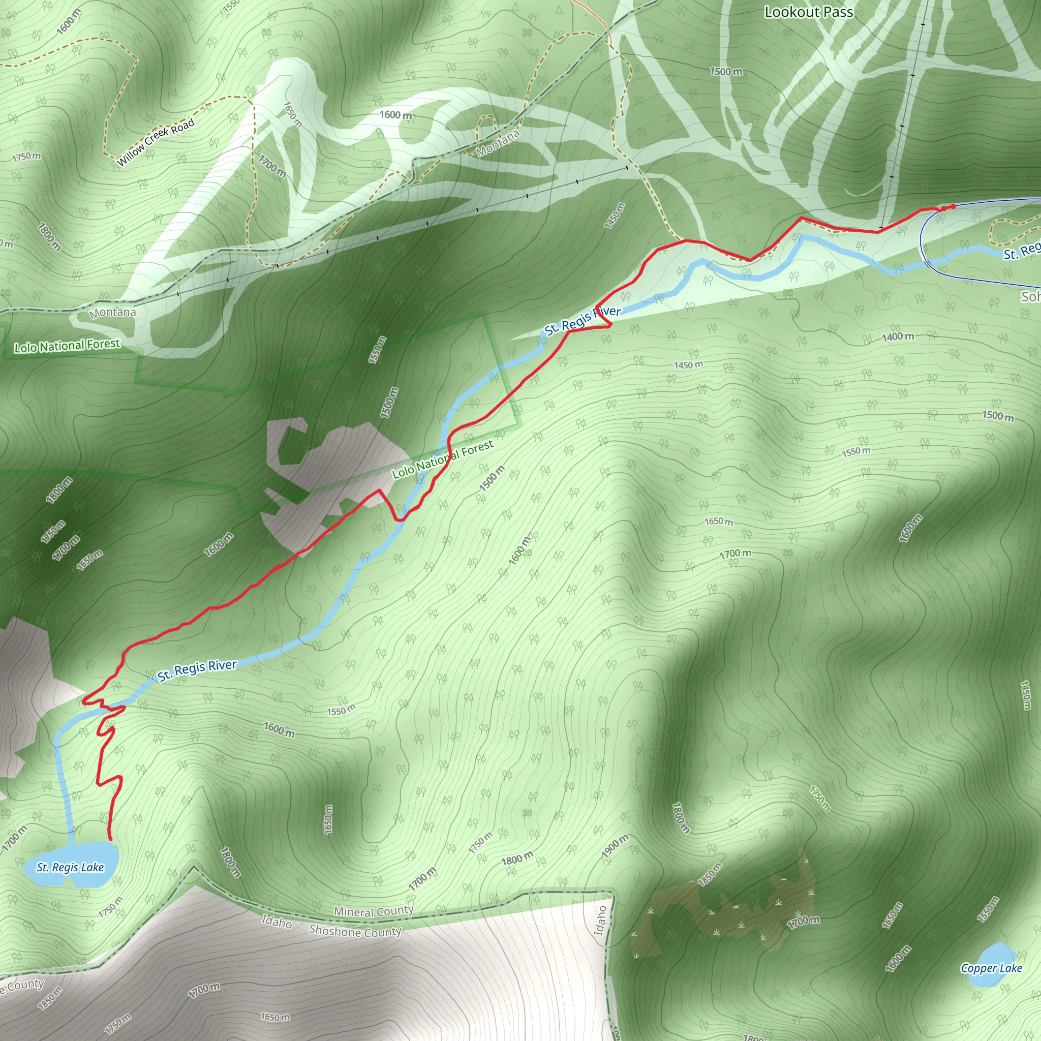 Saint Regis Lakes Trail mobile static map