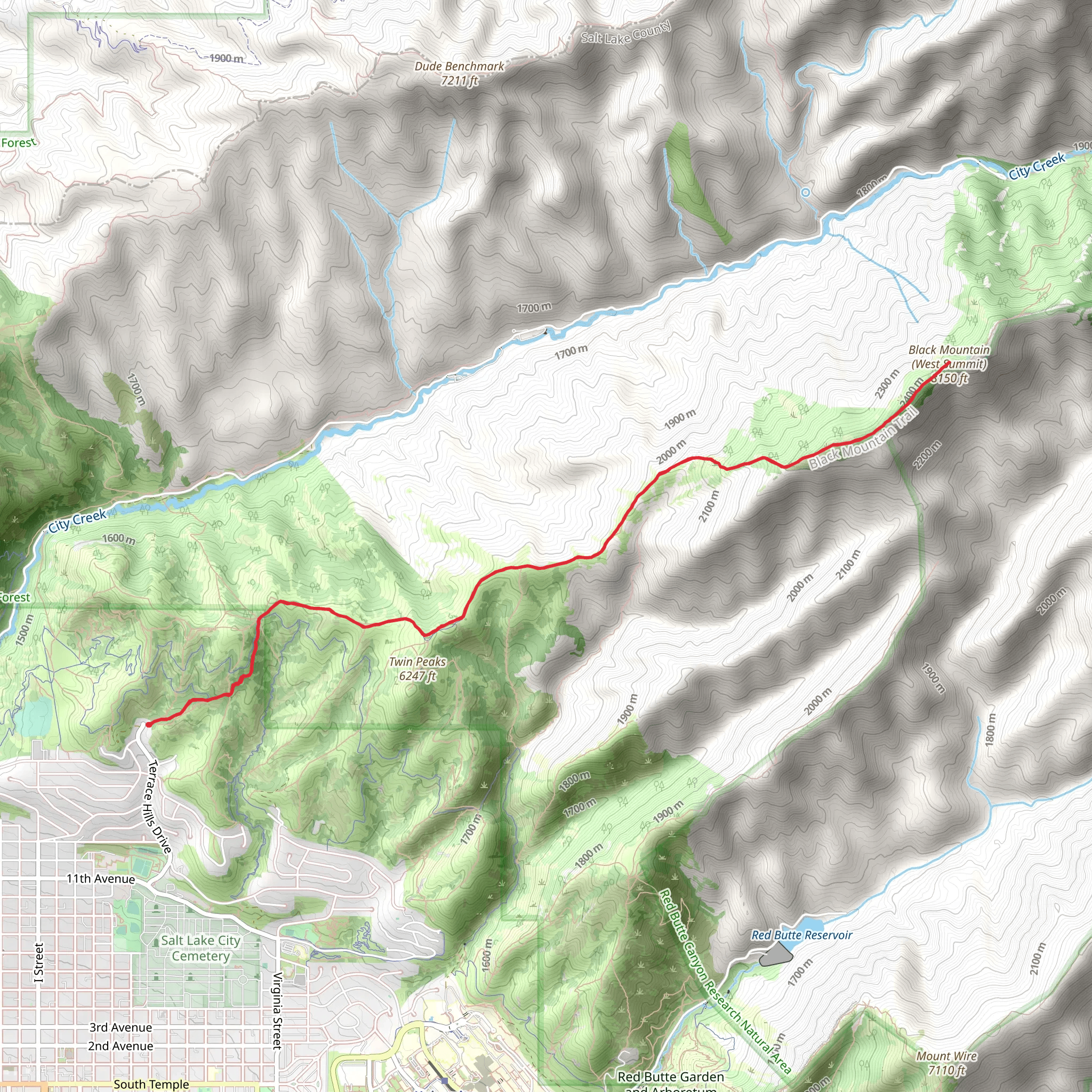 Little Black Mountain via Black Mountain Trail mobile static map