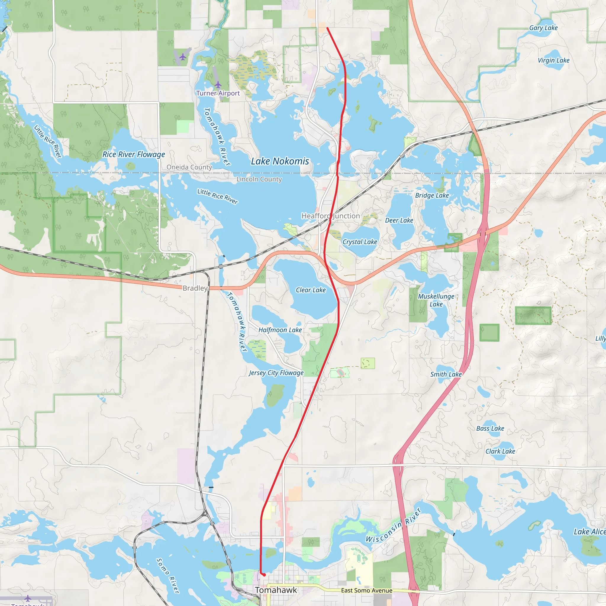 Hiawatha and Bearskin State Trail - Tomahawk mobile static map