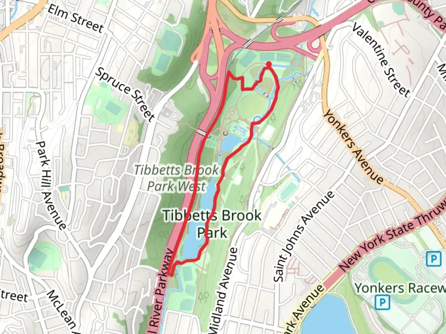An image depicting the trail Tibbetts Brook Park Loop and its surrounding area.