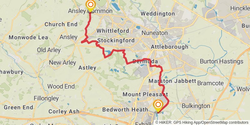 Warwickshire via Centenary Way stage 2 Map