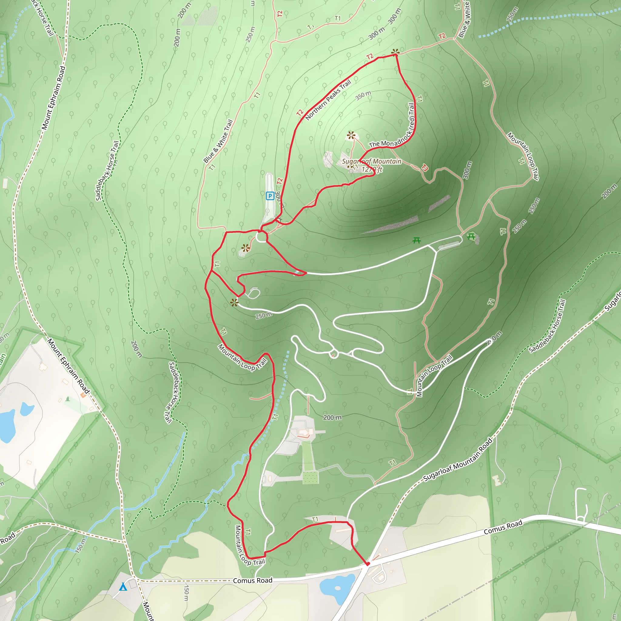 Northern Peaks Blue and The Monadnock Red Loop Trail mobile static map