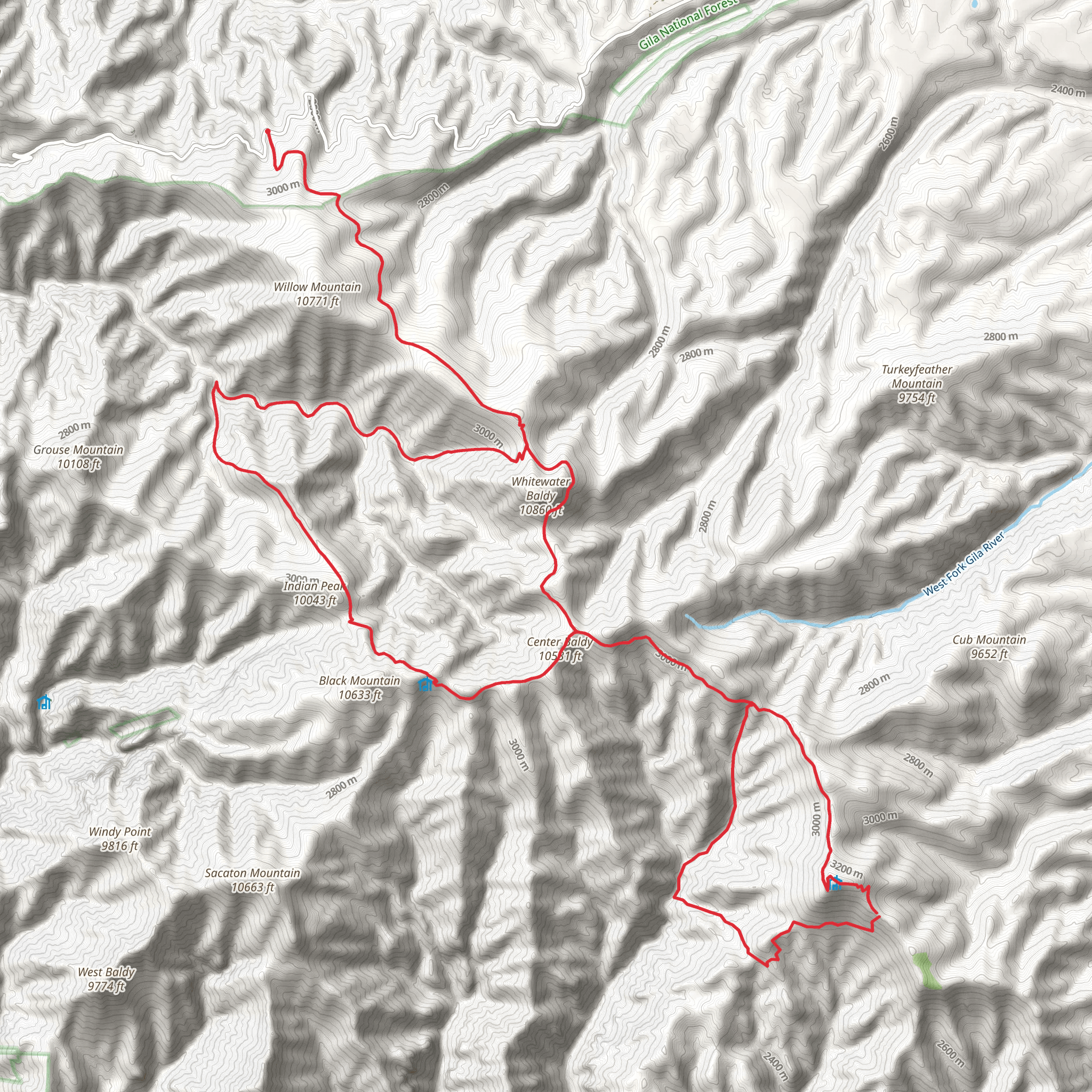 Mogollon Baldy Peak Trail mobile static map