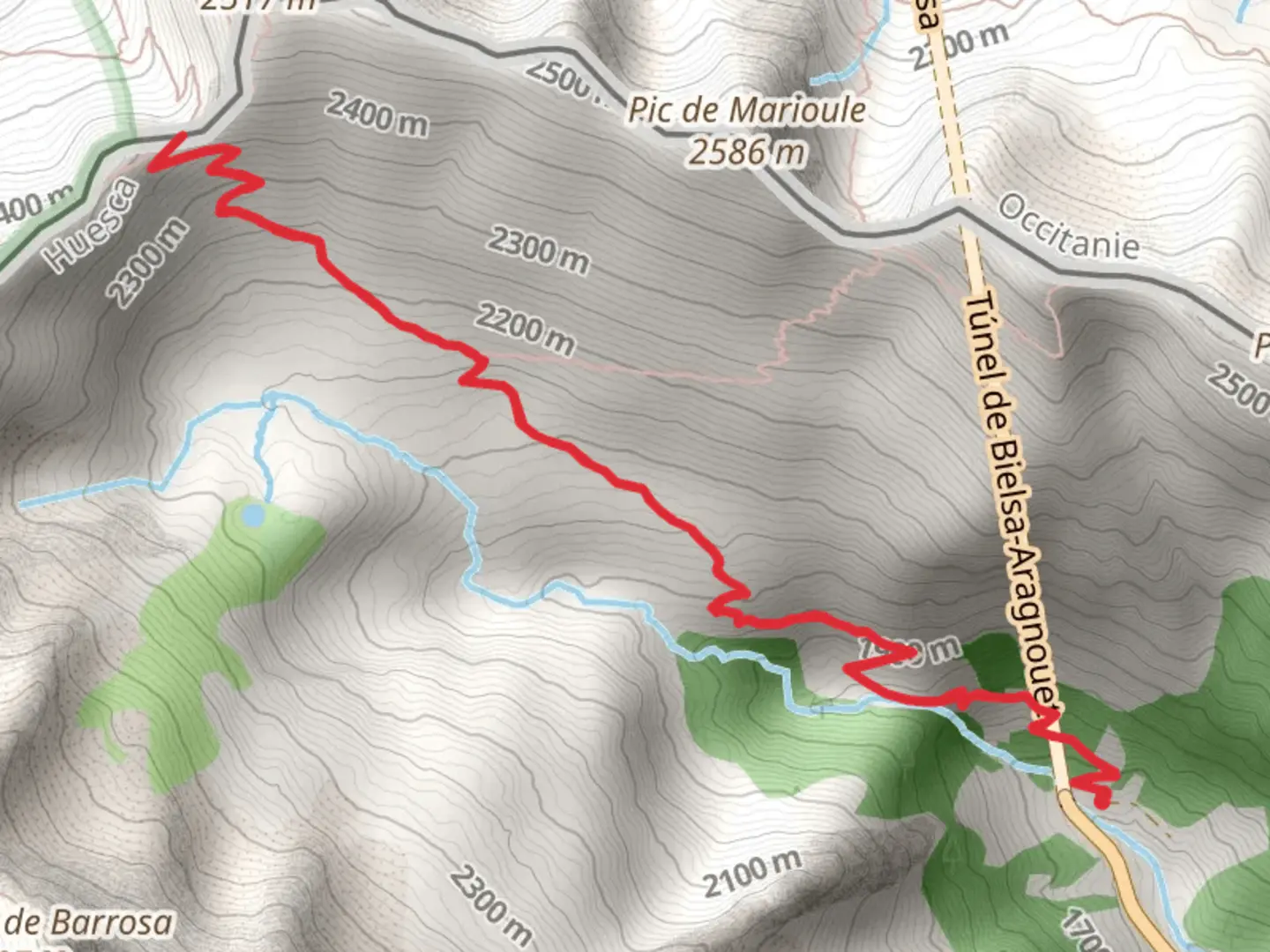 An image depicting the trail Road to the Old Port of Bielsa PR HU 182a and its surrounding area.