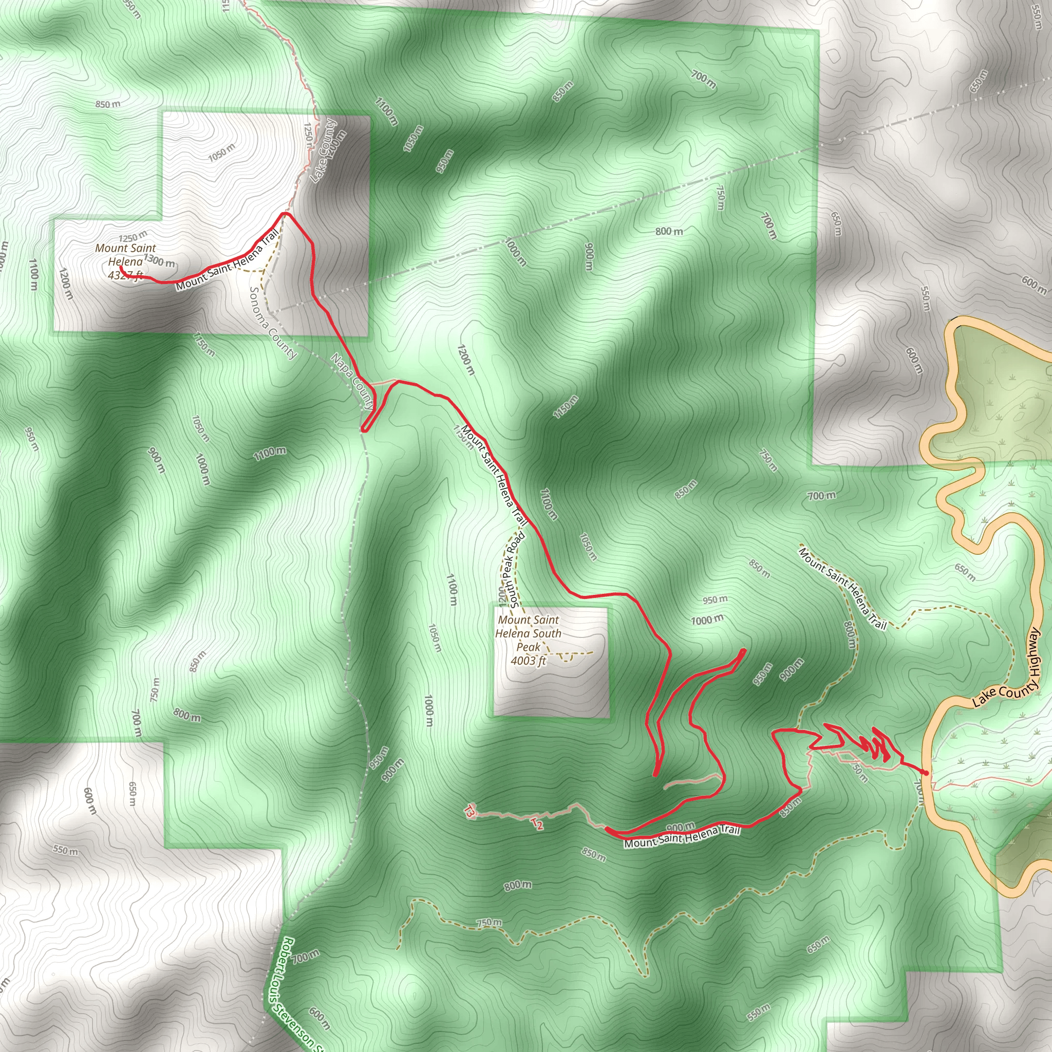 Mount Saint Helena via Bay Area Ridge Trail mobile static map