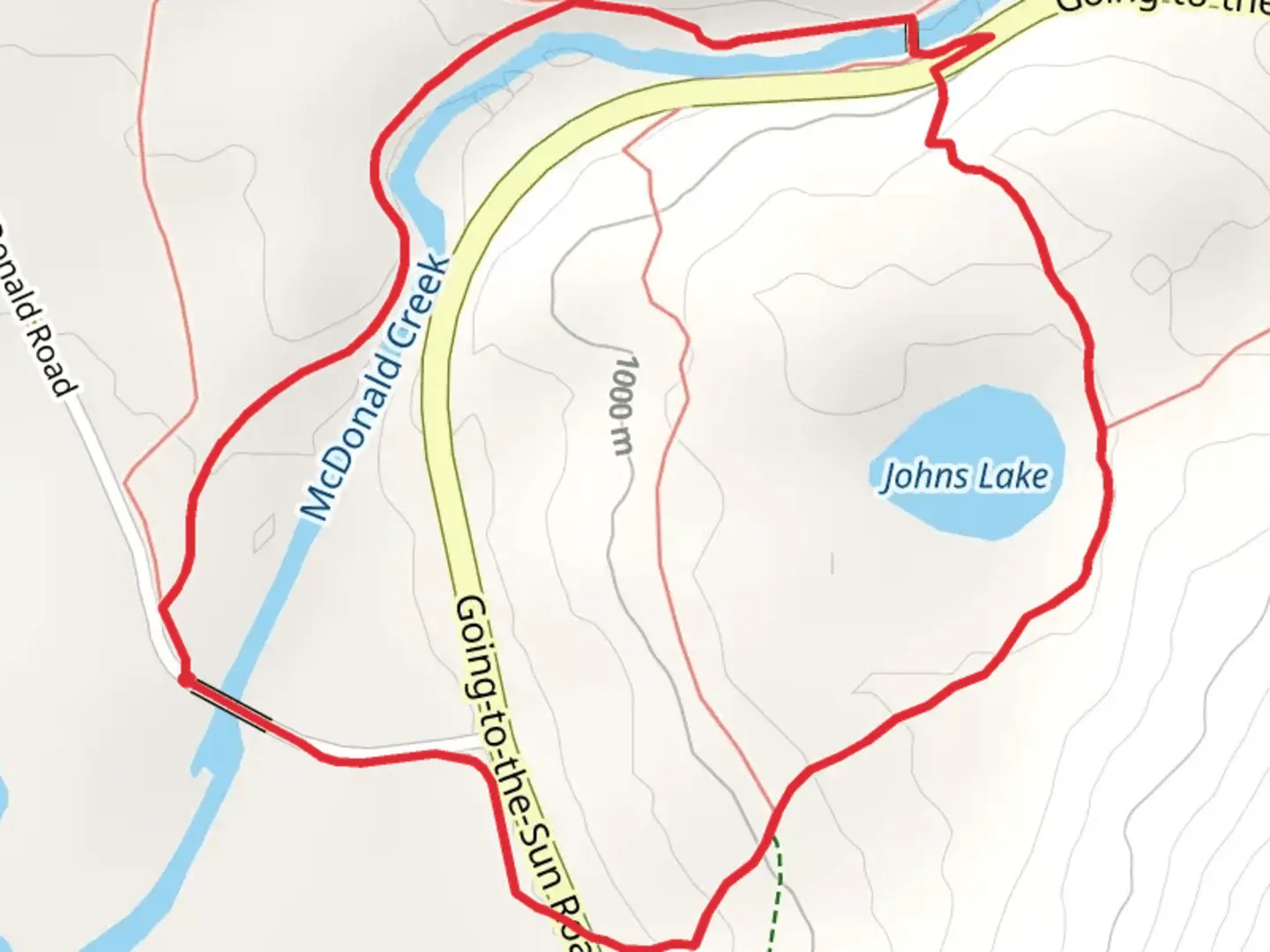 An image depicting the trail Johns Lake and McDonald Creek Loop and its surrounding area.