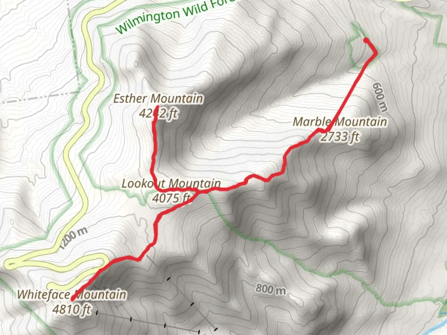 An image depicting the trail Marble, Esther and Whiteface Mountain Trail and its surrounding area.