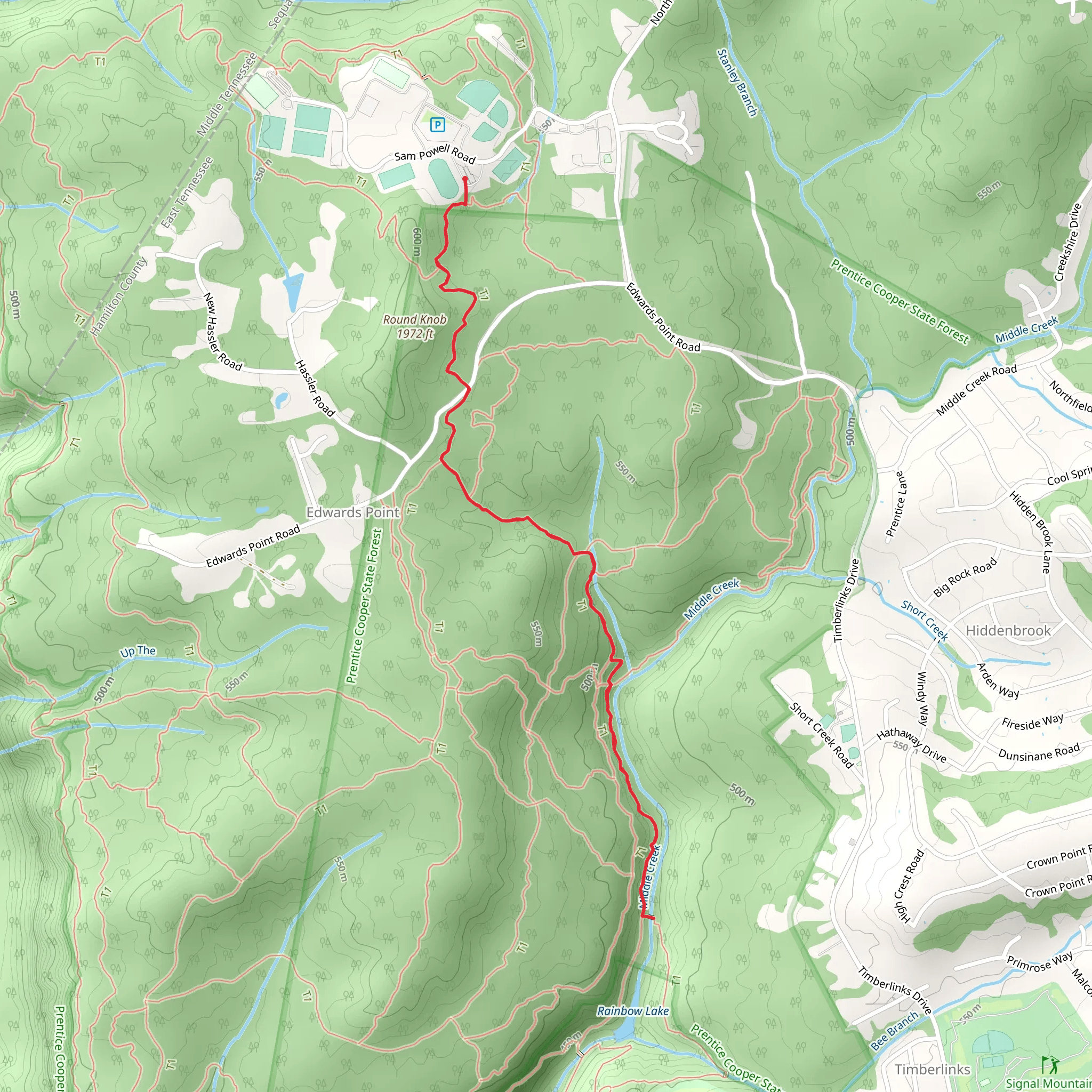 Middle Creek via Orange Trail mobile static map