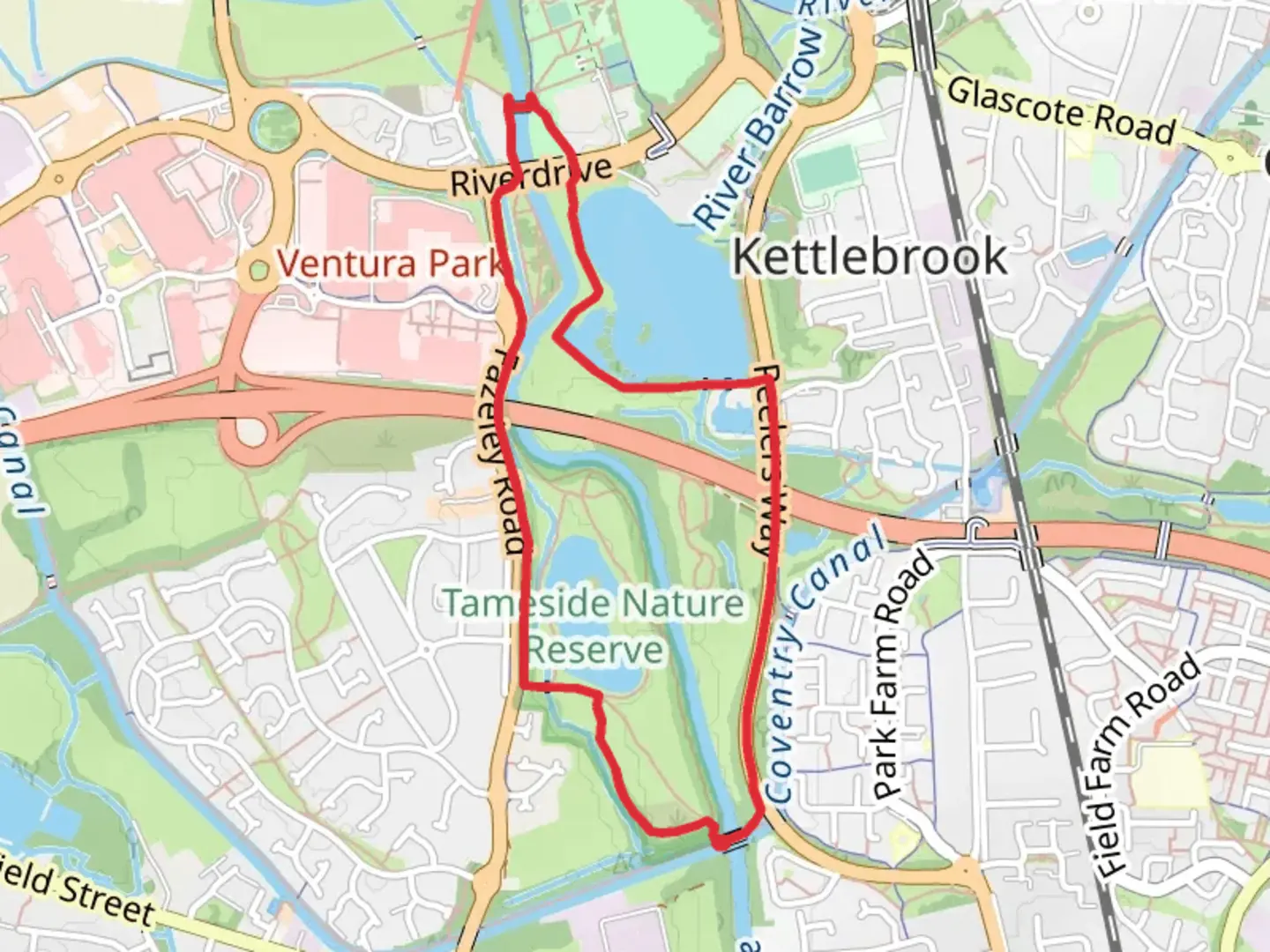 An image depicting the trail Tameside Nature Reserve and Borrowpit Lake Loop and its surrounding area.