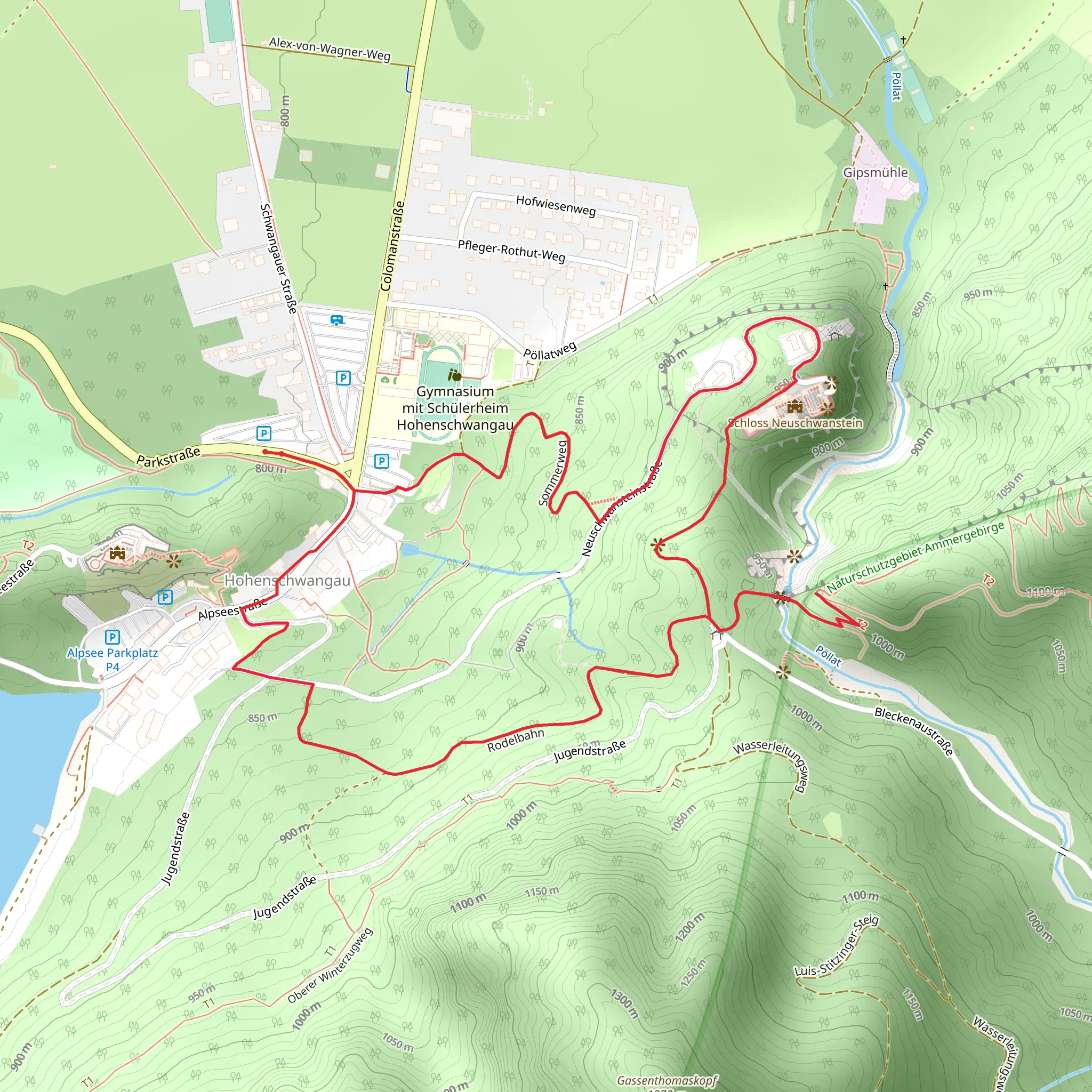 Queen Mary's Bridge and Neuschwanstein Castle Loop via Neuschwansteinstraße mobile static map