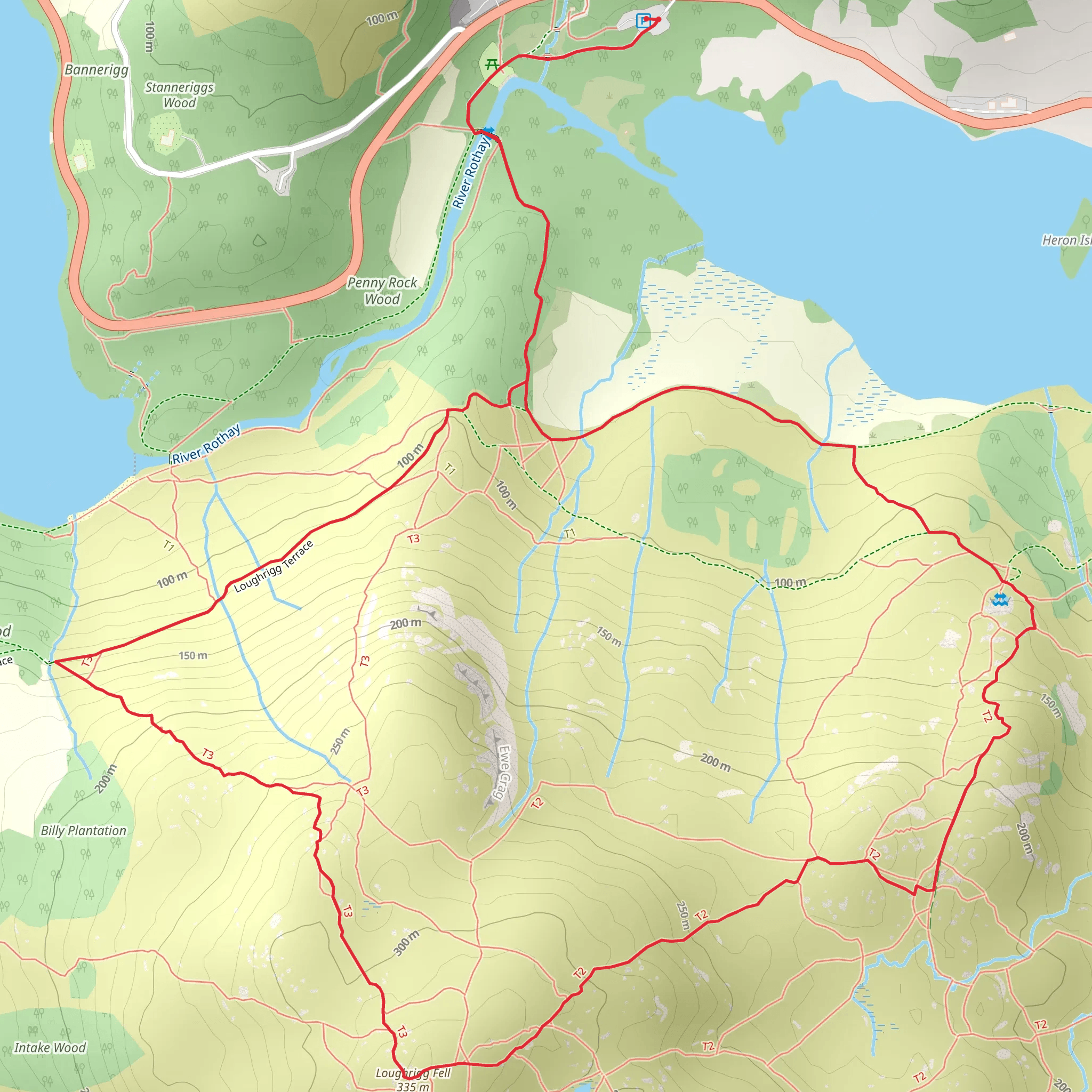 Loughrigg Fell and Rydal Cave Loop from Rydal Water mobile static map