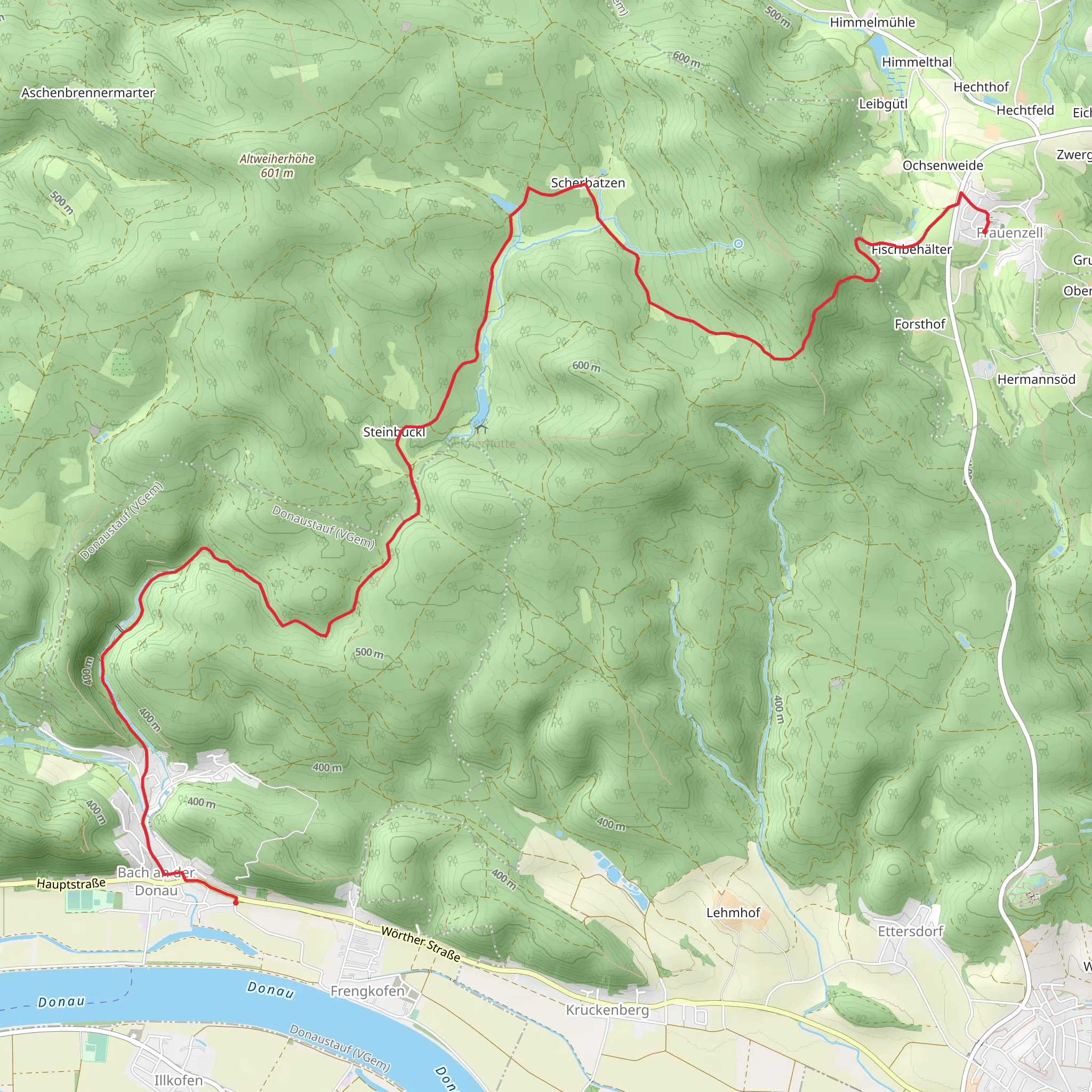Frauenzell to Bach an der Donau via Frauenzell - Hammermuehle mobile static map