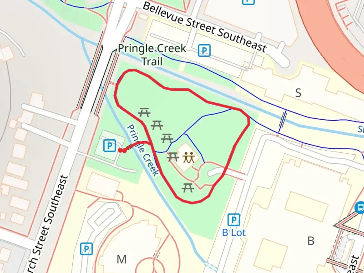 An image depicting the trail Pringle Park Loop and its surrounding area.