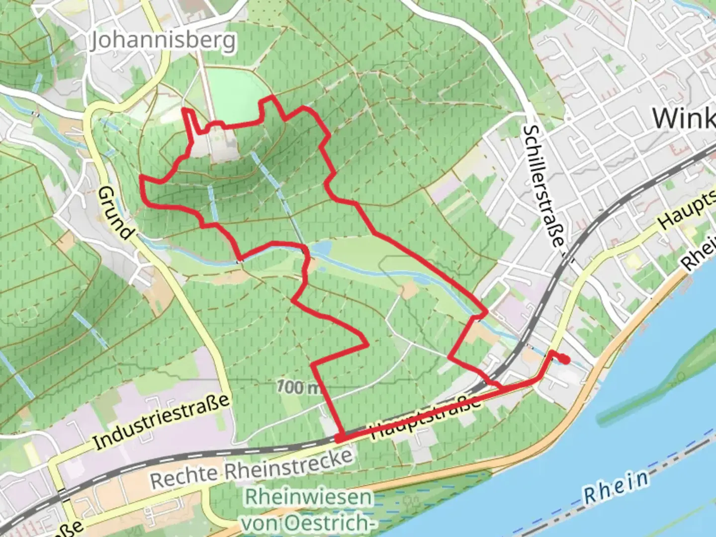 An image depicting the trail Riesling Schleife Spaetlesereiter Loop and its surrounding area.