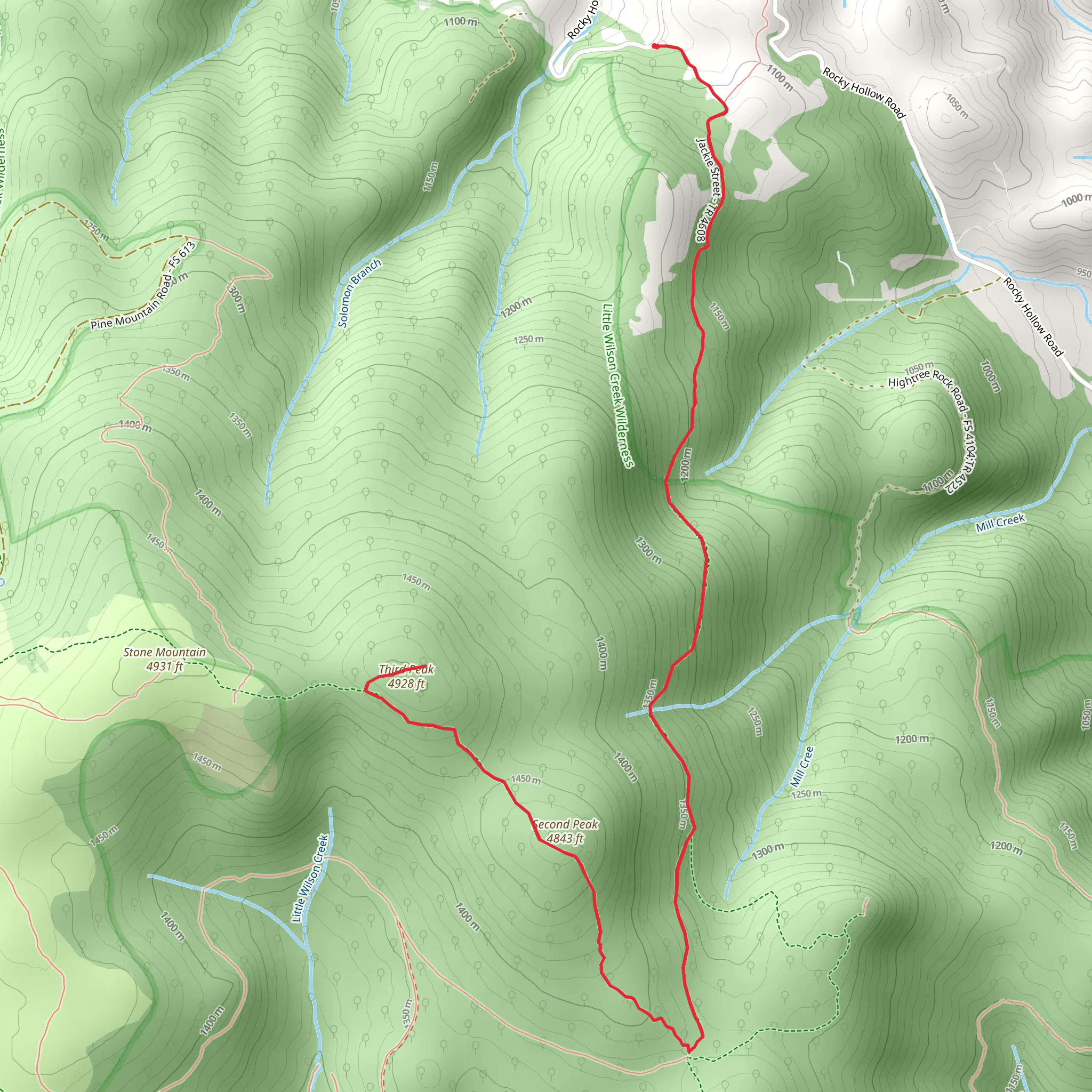 Third Peak via Jackie Street and First Peak Trail mobile static map