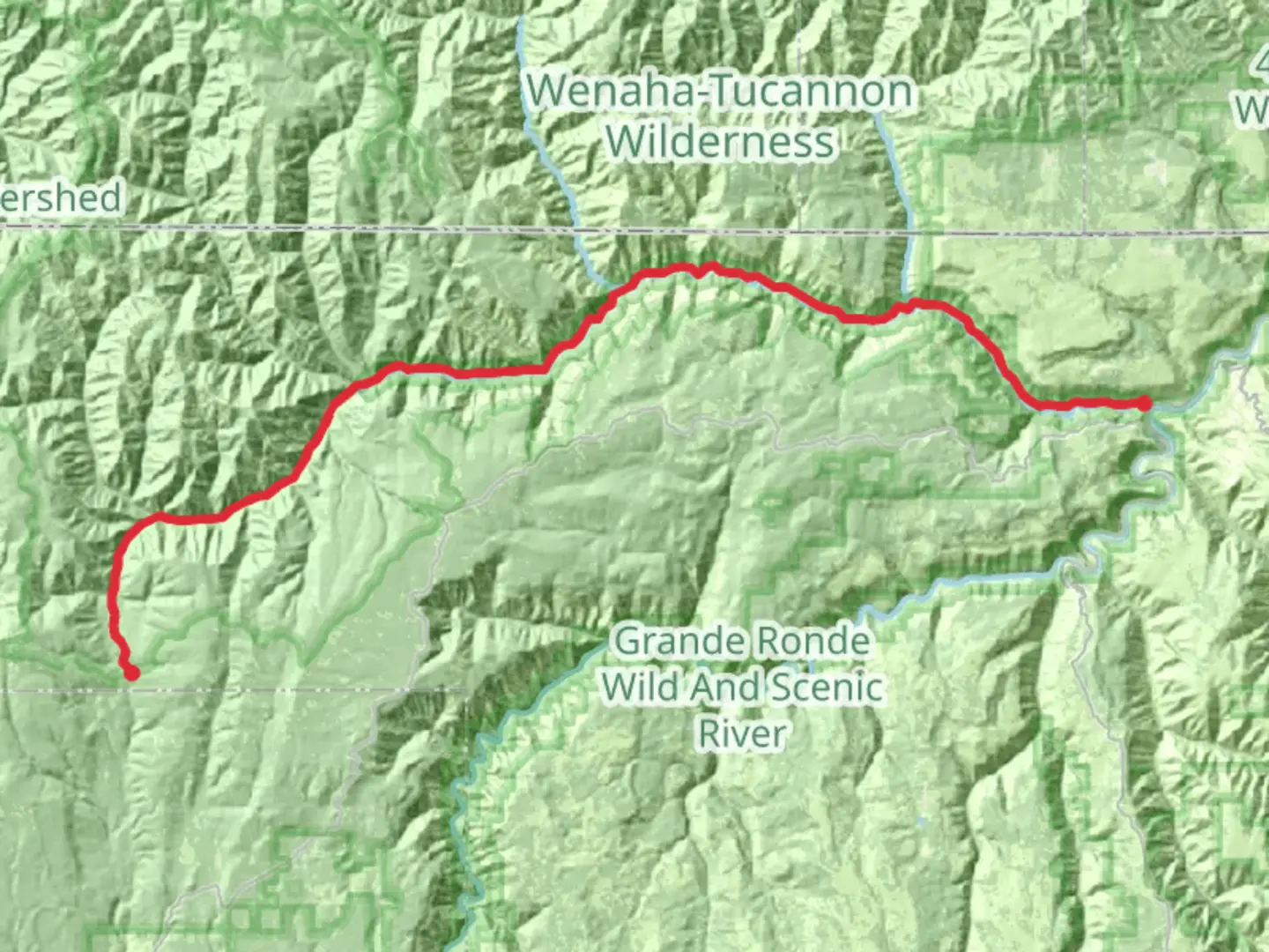 An image depicting the trail Wenaha River Trail and its surrounding area.
