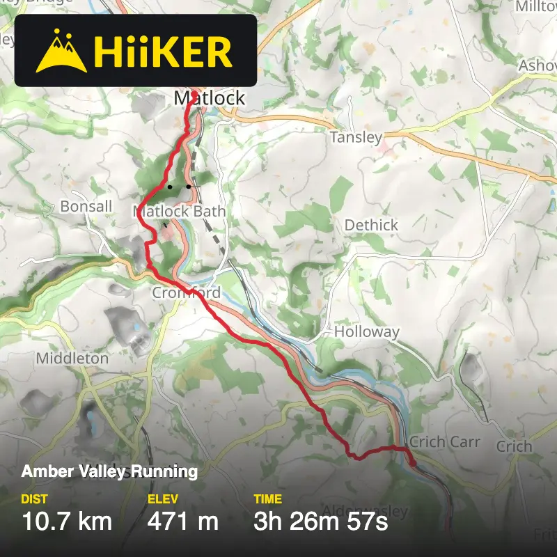 A map preview of the recording Amber Valley Running.