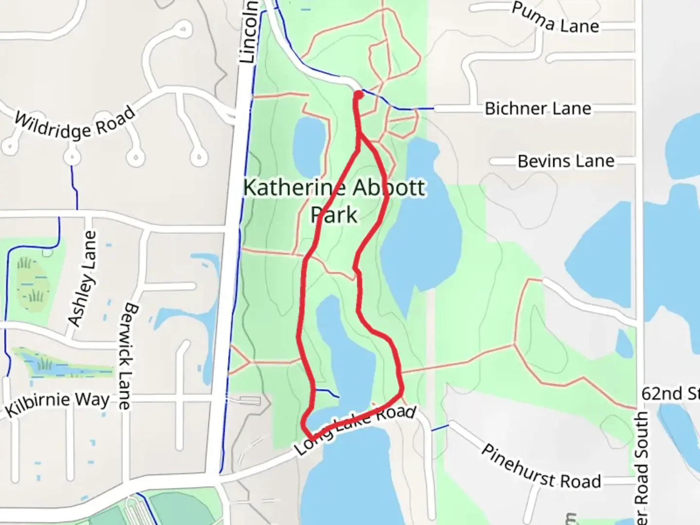 An image depicting the trail Katherine Abbott Park Loop and its surrounding area.
