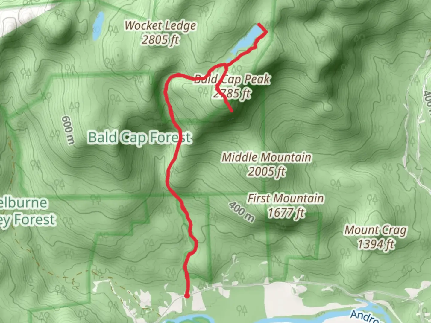An image depicting the trail Dream Lake and Bald Cap Peak via Peabody Brook Trail and its surrounding area.