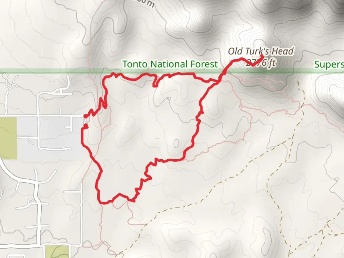 An image depicting the trail Old Turk's Head via Lost Goldmine Trail Loop and its surrounding area.