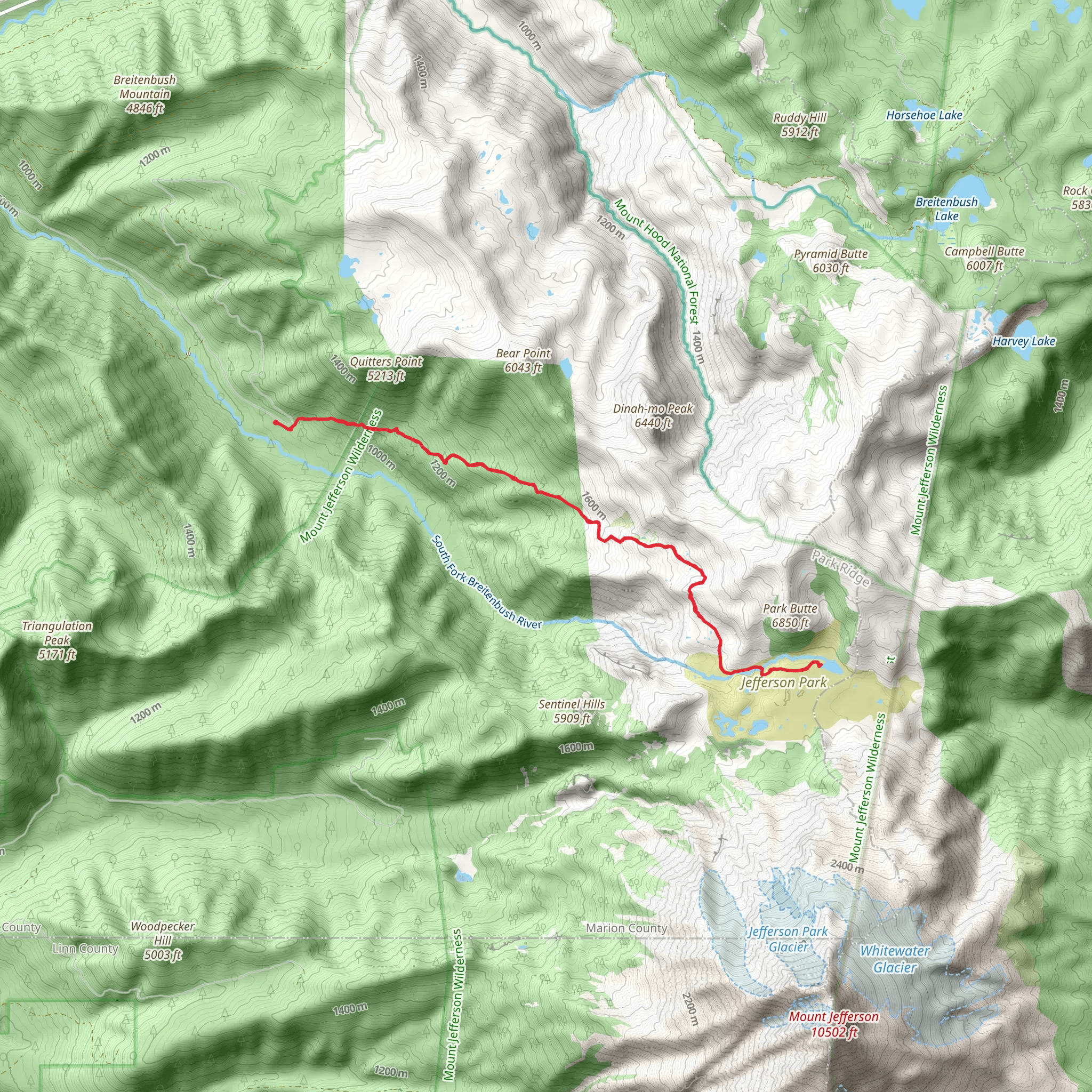 Russell Lake via South Breitenbush Trail mobile static map