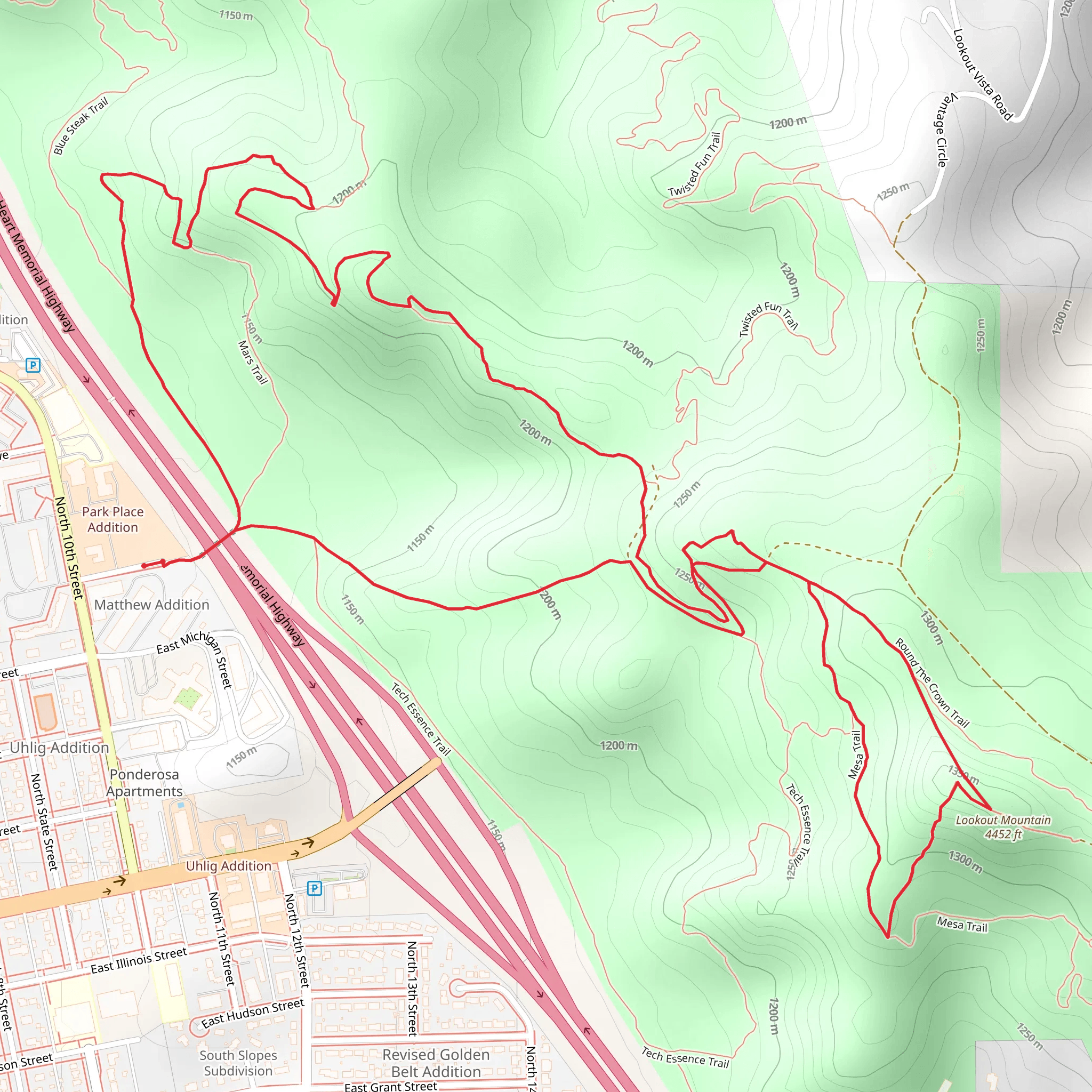 Lookout Mountain, Mesa Trail and Mars Trail Loop mobile static map