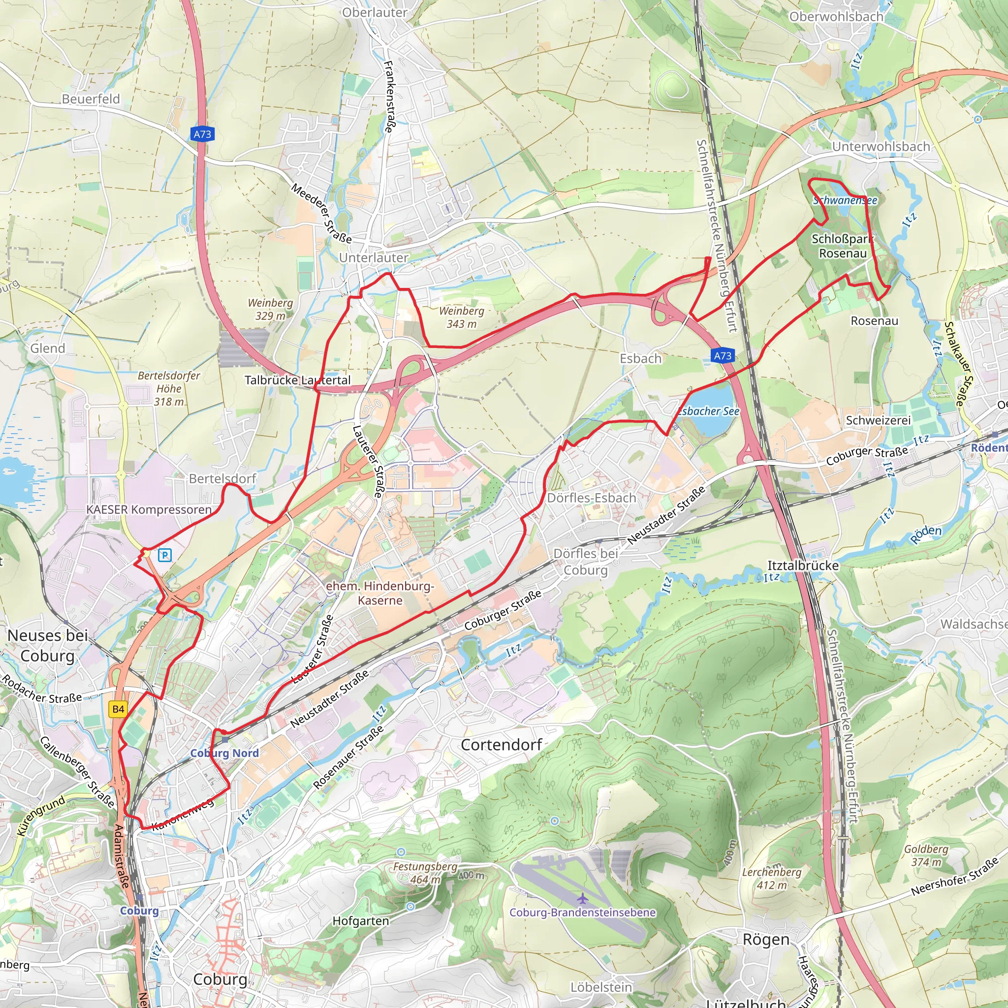 Coburg and Schlobpark Rosenau Loop mobile static map