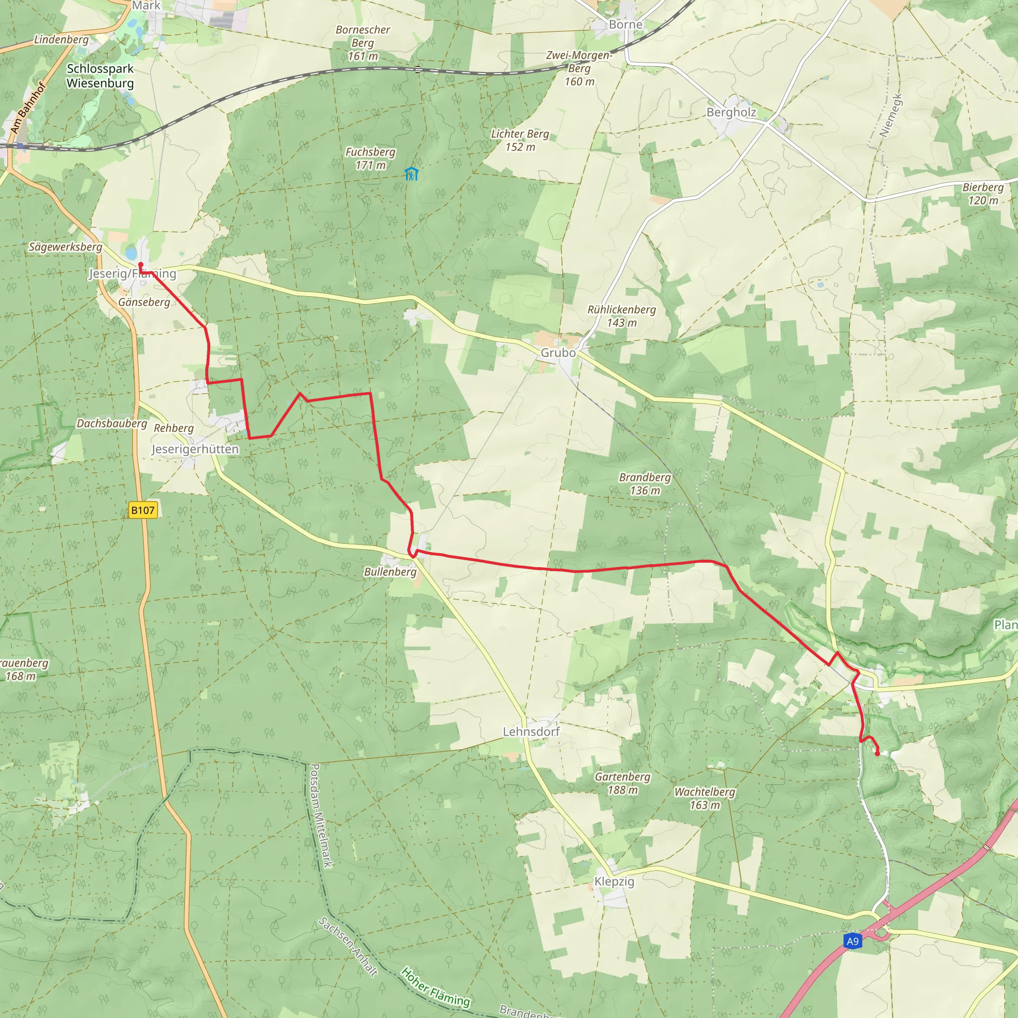 Raben to Jeserig Walk mobile static map