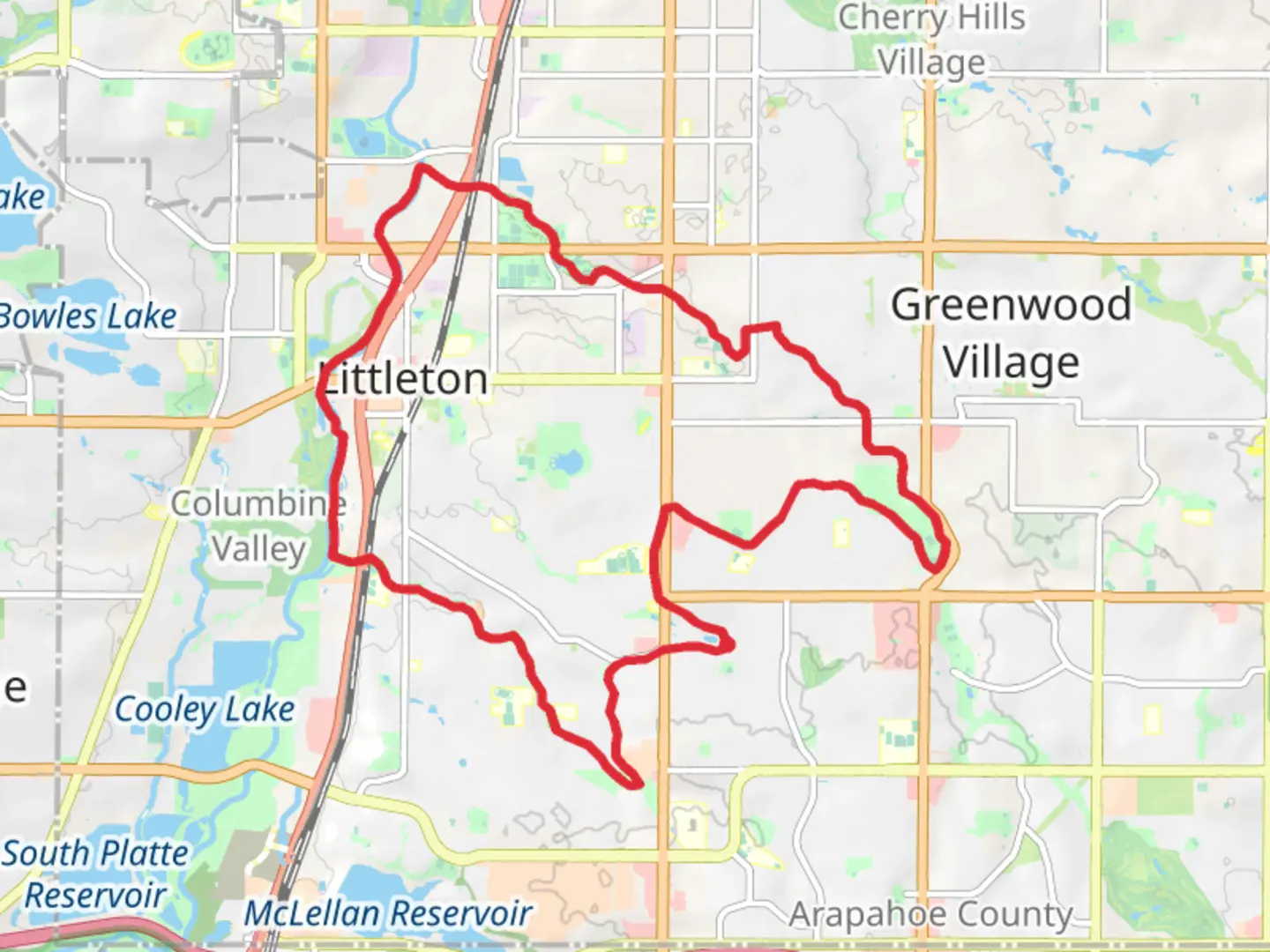 An image depicting the trail High Line Canal and Lee Gulch Trail Loop and its surrounding area.