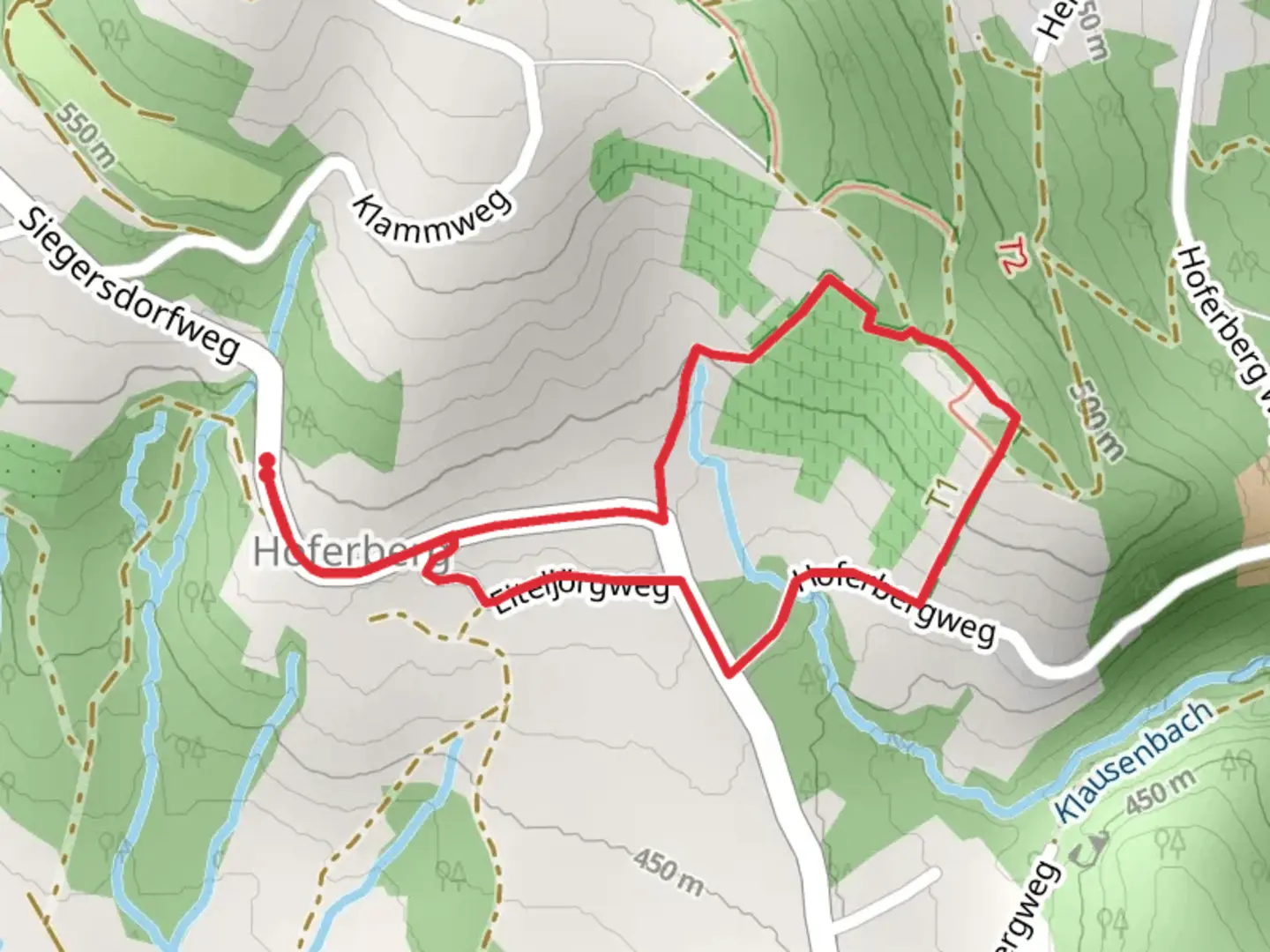 An image depicting the trail Hoferberg- St- Johann bei Herberstein u Siegersdorf and its surrounding area.