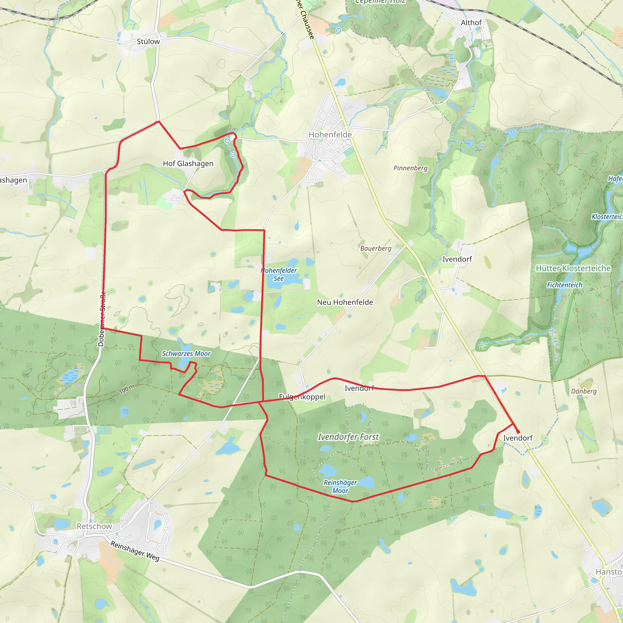 Ivendorfer and Hof Glashagen Loop via Ivendorfer Forst mobile static map