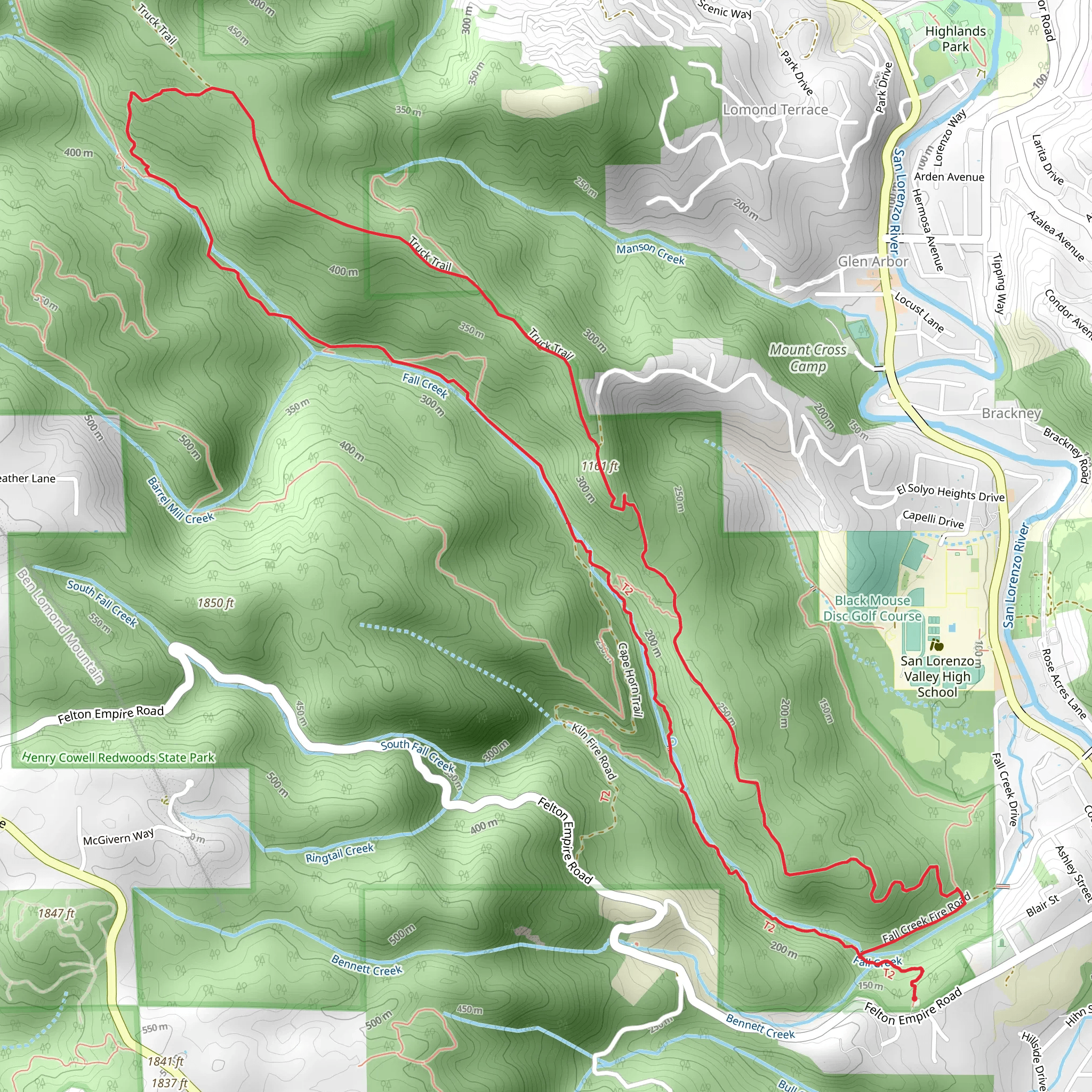 Ridge Trail and Fall Creek Loop Trail mobile static map