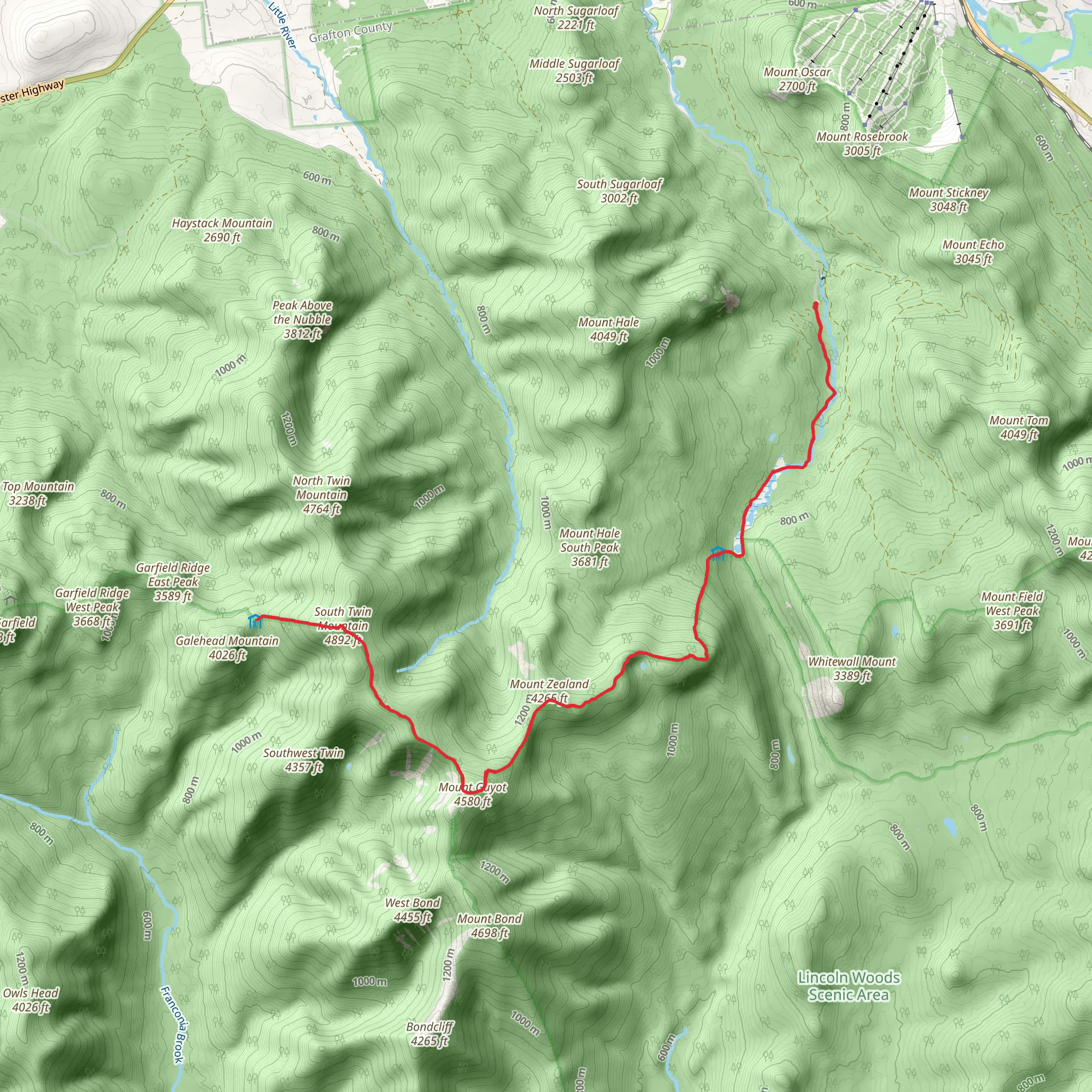 Mount South Twin and Mount Guyot via Twinway and Zealand Trail mobile static map