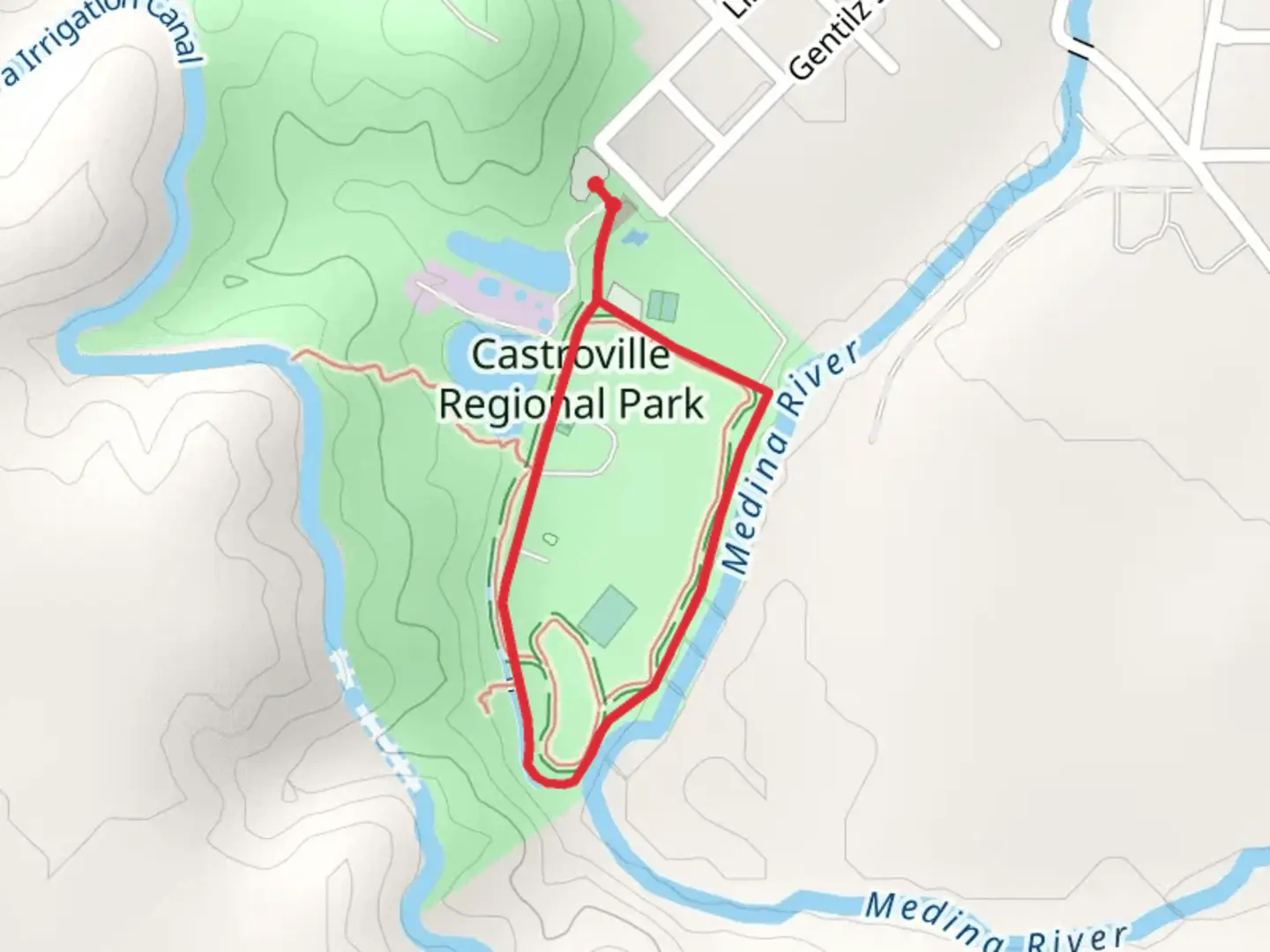 An image depicting the trail Renkin Family Cemetery and Medina River Loop and its surrounding area.