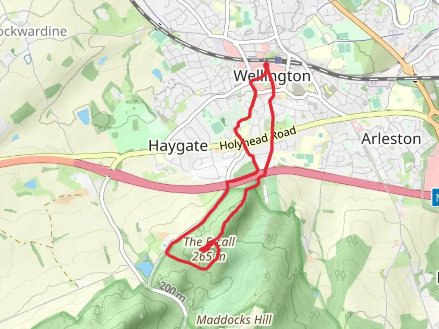 An image depicting the trail Wellington - Ercall and its surrounding area.
