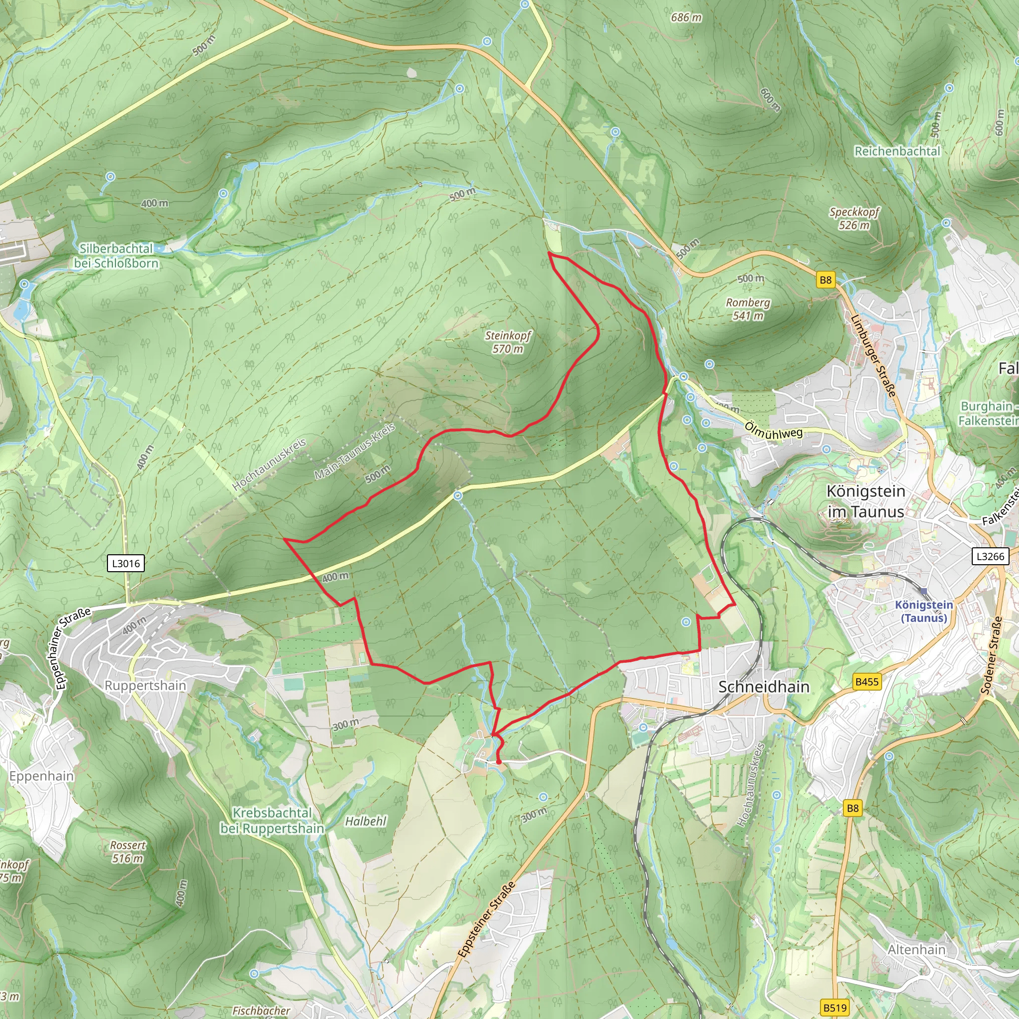 Landsgraben-Eichenblatt and Taunusklub Route mobile static map