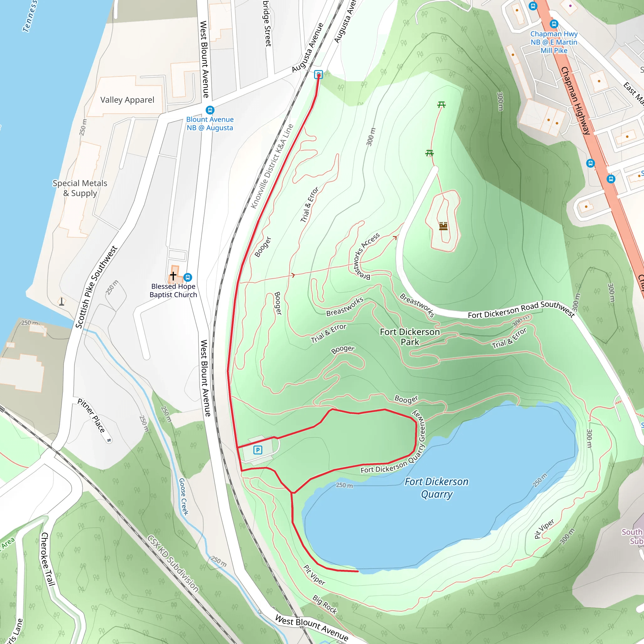 Loop along Fort Dickerson Quarry mobile static map